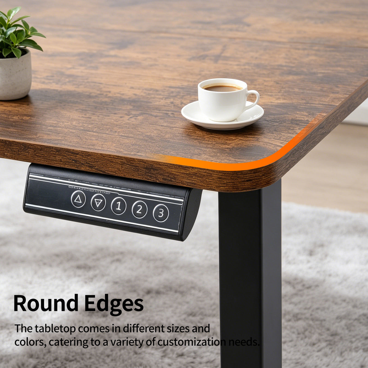 120 × 60 cm Electric Height Adjustable Standing Desk – Sit Stand Computer Table with Digital Control, Hooks & Large Worktop for Home Office, Antique Brown