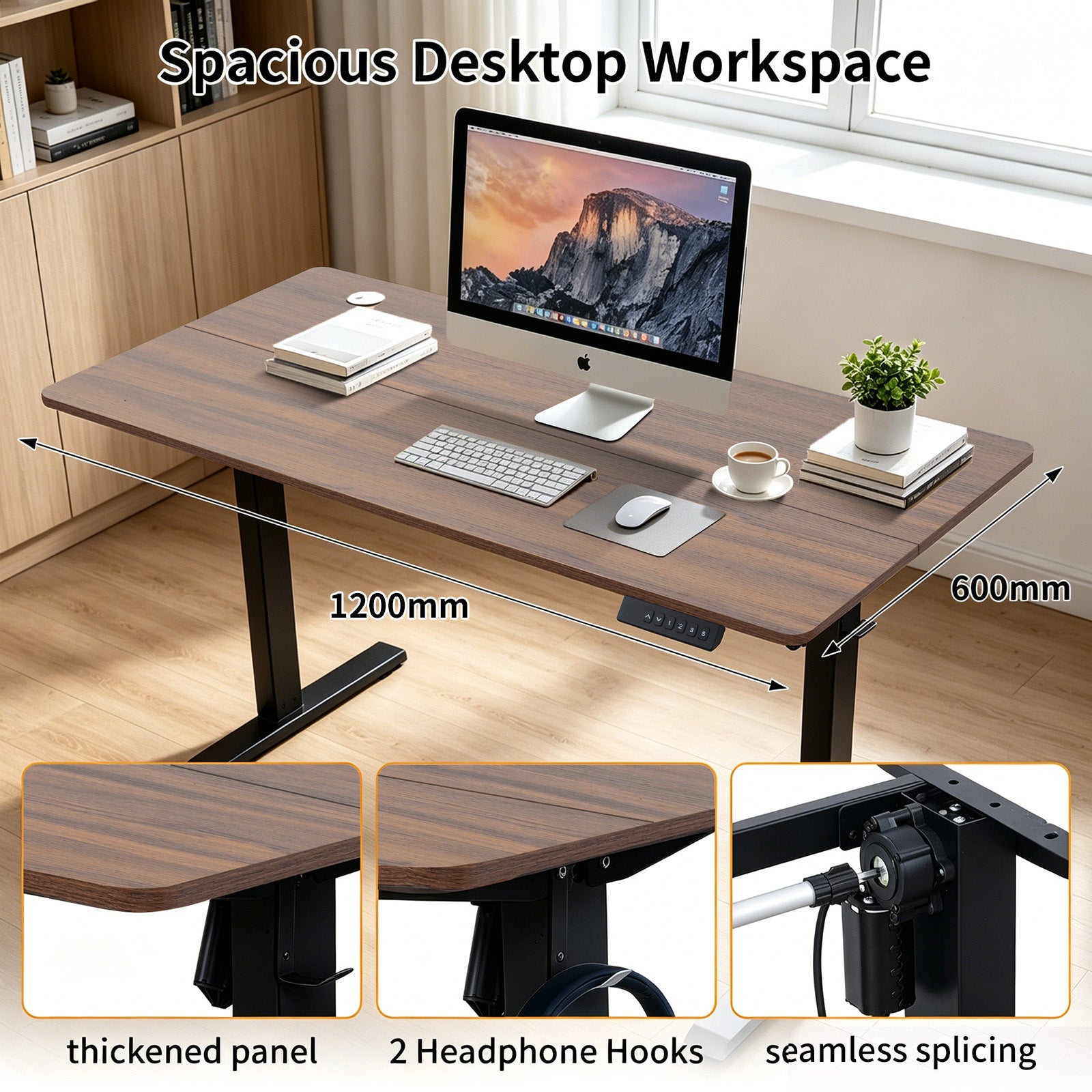 Avoltrix Electric Standing Desk 120 × 60 cm, Height Adjustable Sit-Stand Desk with 3 Memory Presets, 70 kg Heavy-Duty Ergonomic Computer Desk for Home Office
