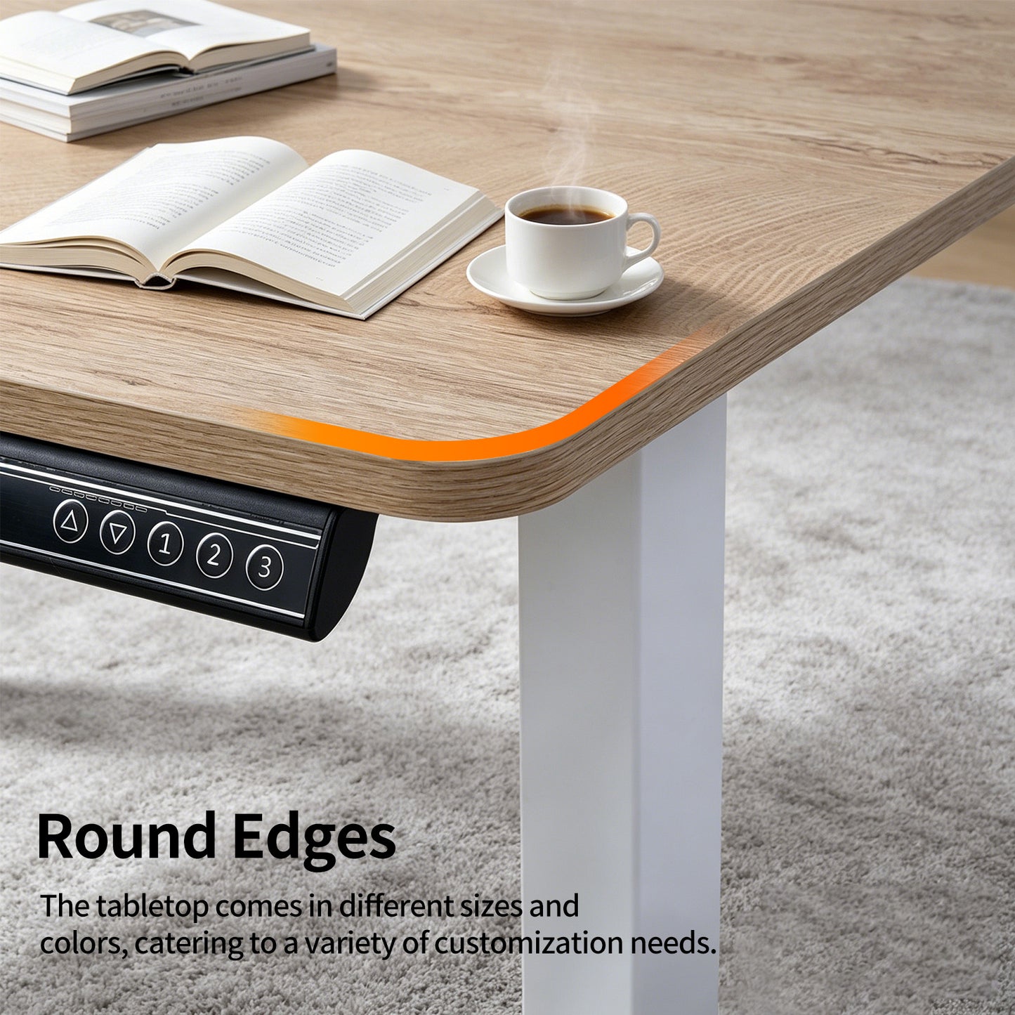 120 × 60 cm Electric Height Adjustable Standing Desk – Sit Stand Computer Table with Digital Control, Hooks & Large Worktop for Home Office, Basswood Oak Grain