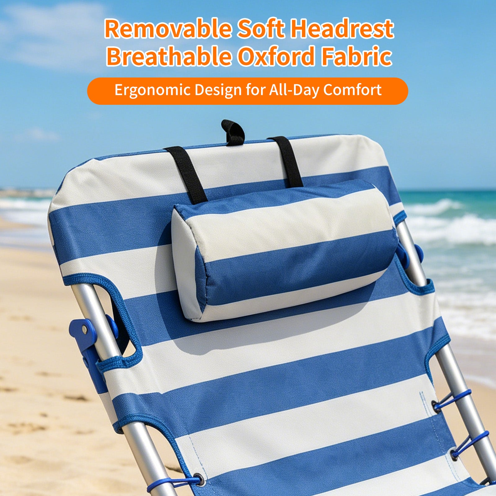 Avoltrix 4-Position Adjustable Folding Beach Chair with Cooler Bag & Shoulder Straps – Lightweight Portable Outdoor Recliner