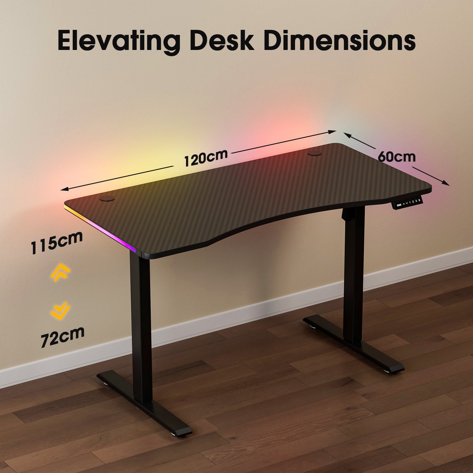 Avoltrix 120CM Electric Standing Desk – Height Adjustable Sit Stand Desk with RGB Lights, Ergonomic Computer Table for Gaming, Home Office or Study, Black