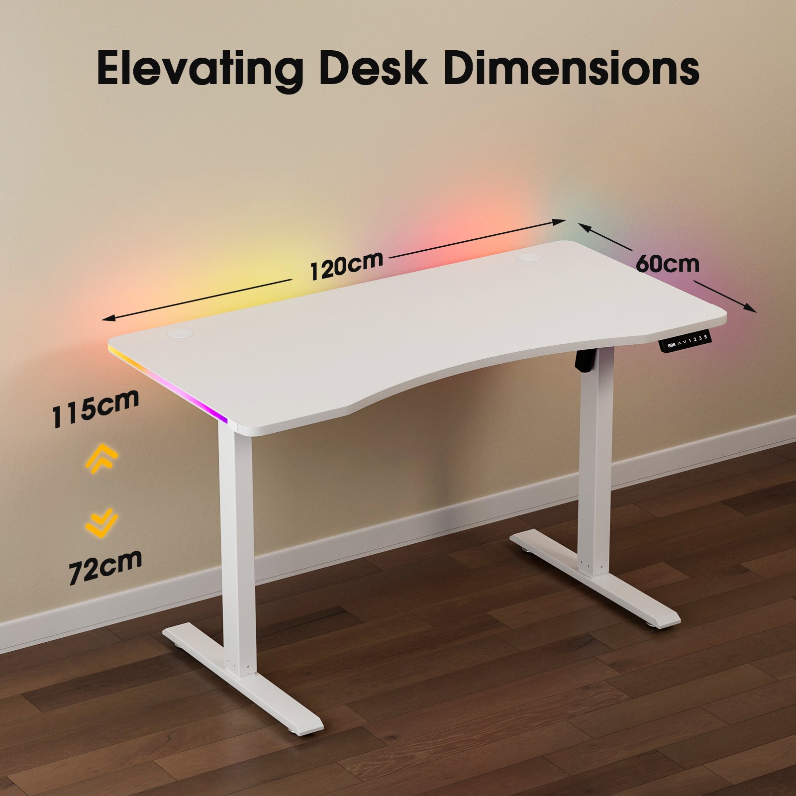 Avoltrix 120CM Electric Standing Desk – Height Adjustable Sit Stand Desk with RGB Lights, Ergonomic Gaming Computer Table for Home Office or Study, White