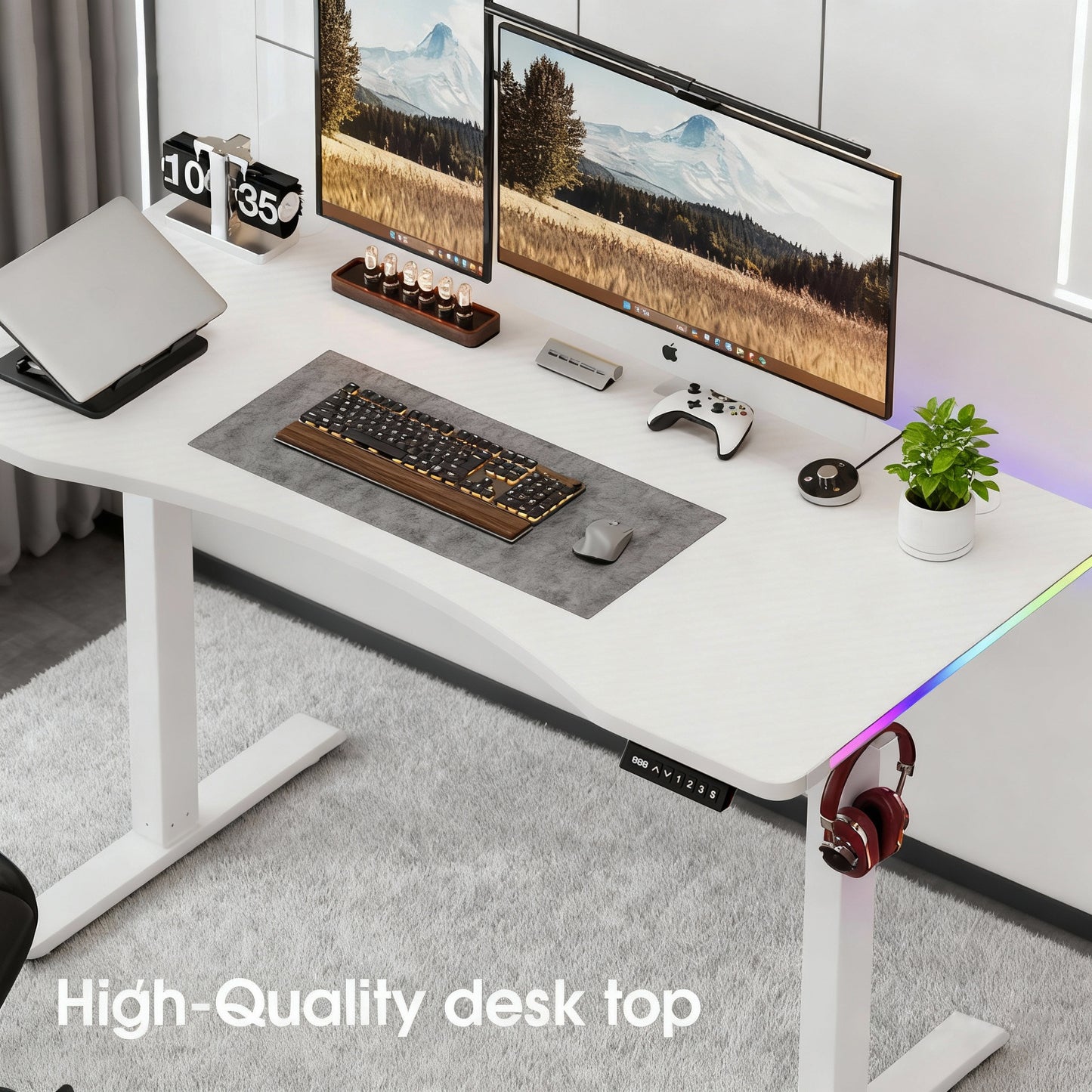 120CM Electric Standing Desk – Height Adjustable Sit Stand Desk with RGB Lights, Ergonomic Computer Table for Gaming, Home Office or Study, Black