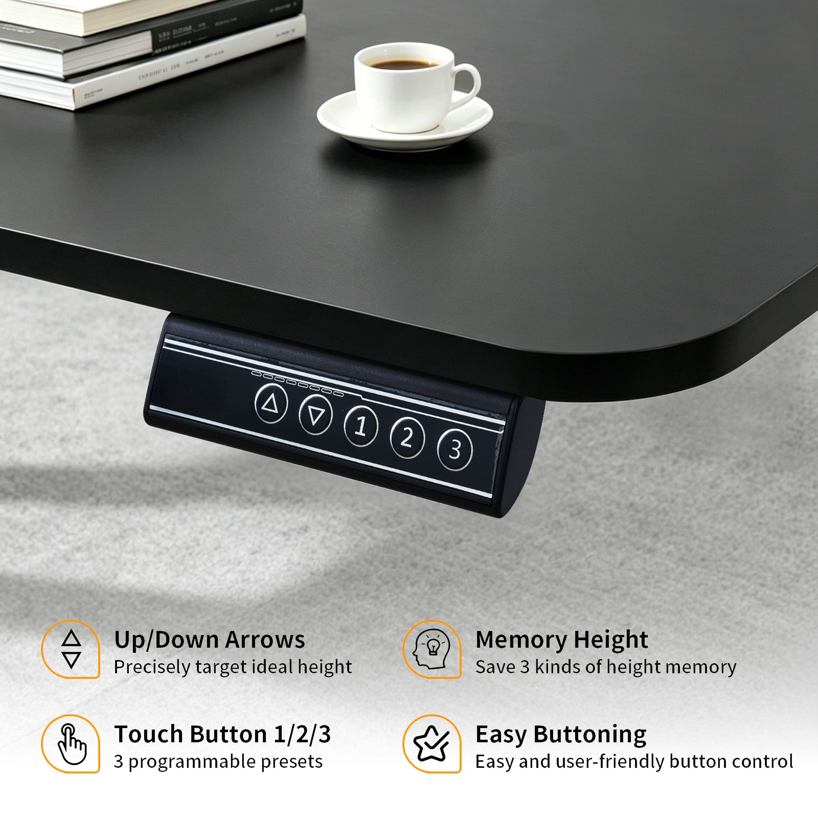 140 × 60 cm Avoltrix Electric Height Adjustable Standing Desk – Sit Stand Computer Table with Digital Control, Hooks & Large Worktop for Home Office, Black