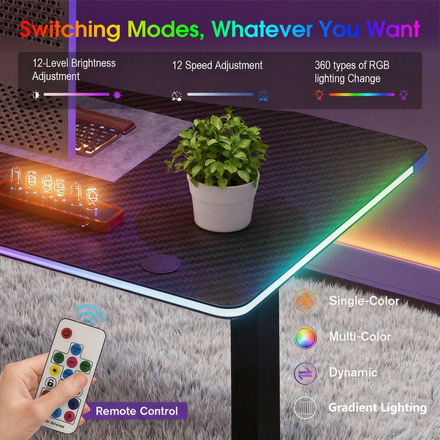 120CM Electric Standing Desk – Height Adjustable Sit Stand Desk with RGB Lights, Ergonomic Computer Table for Gaming, Home Office or Study, Black