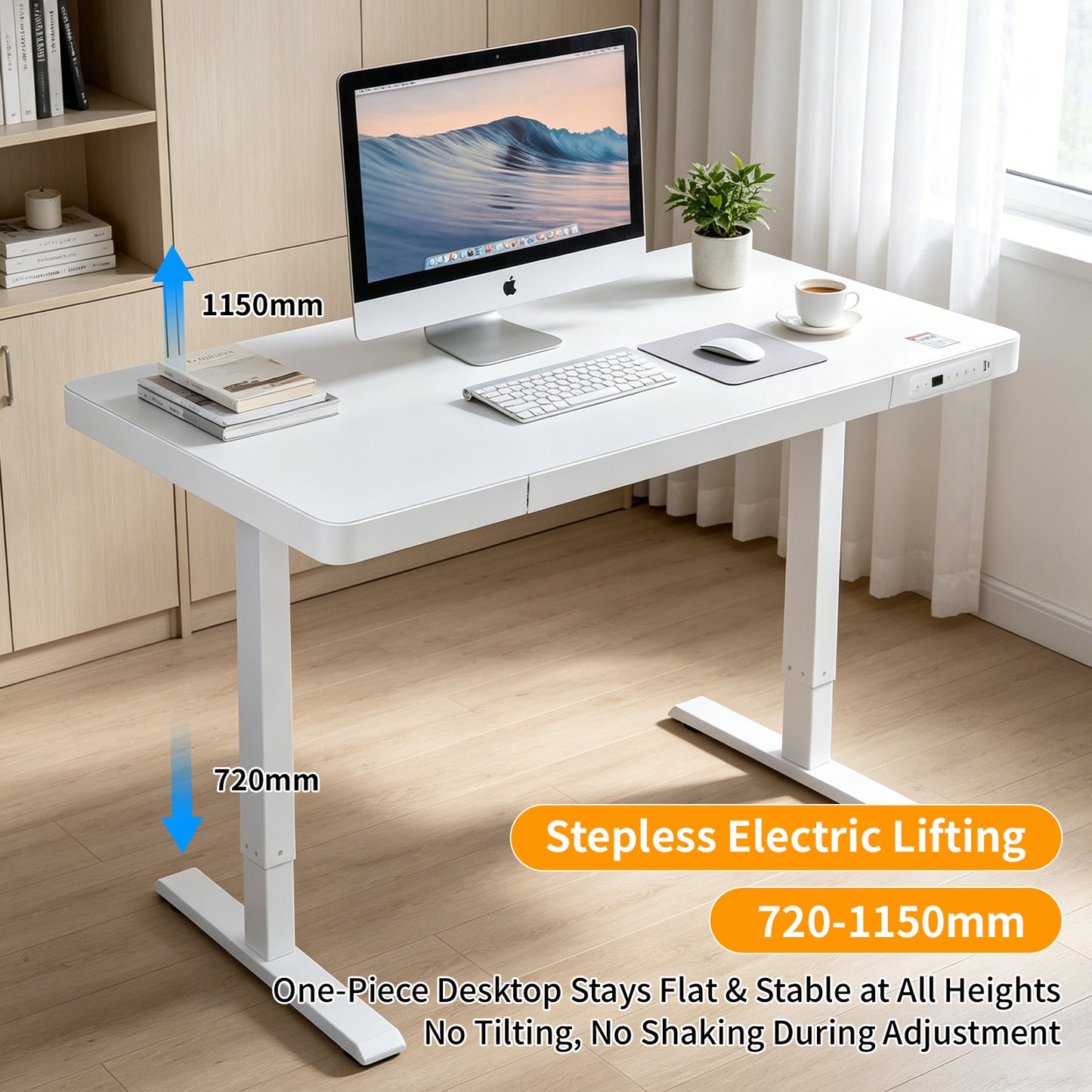 Upgrade Your Workspace with Avoltrix Electric Standing Desk | Adjustable Height, Drawer, USB & Power | 120×60 cm White