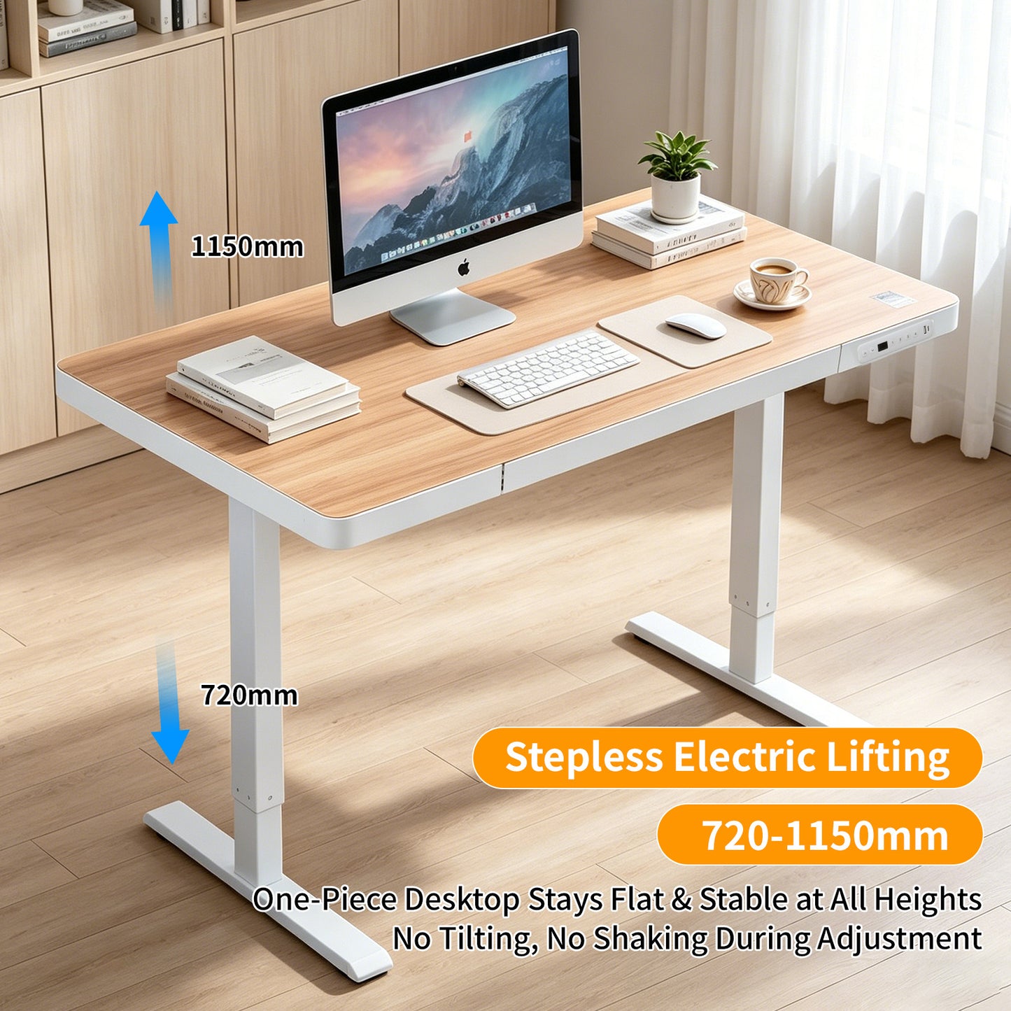 Upgrade Your Workspace with Avoltrix Electric Standing Desk | Adjustable Height, Drawer, USB & Power | 120×60 cm Maple