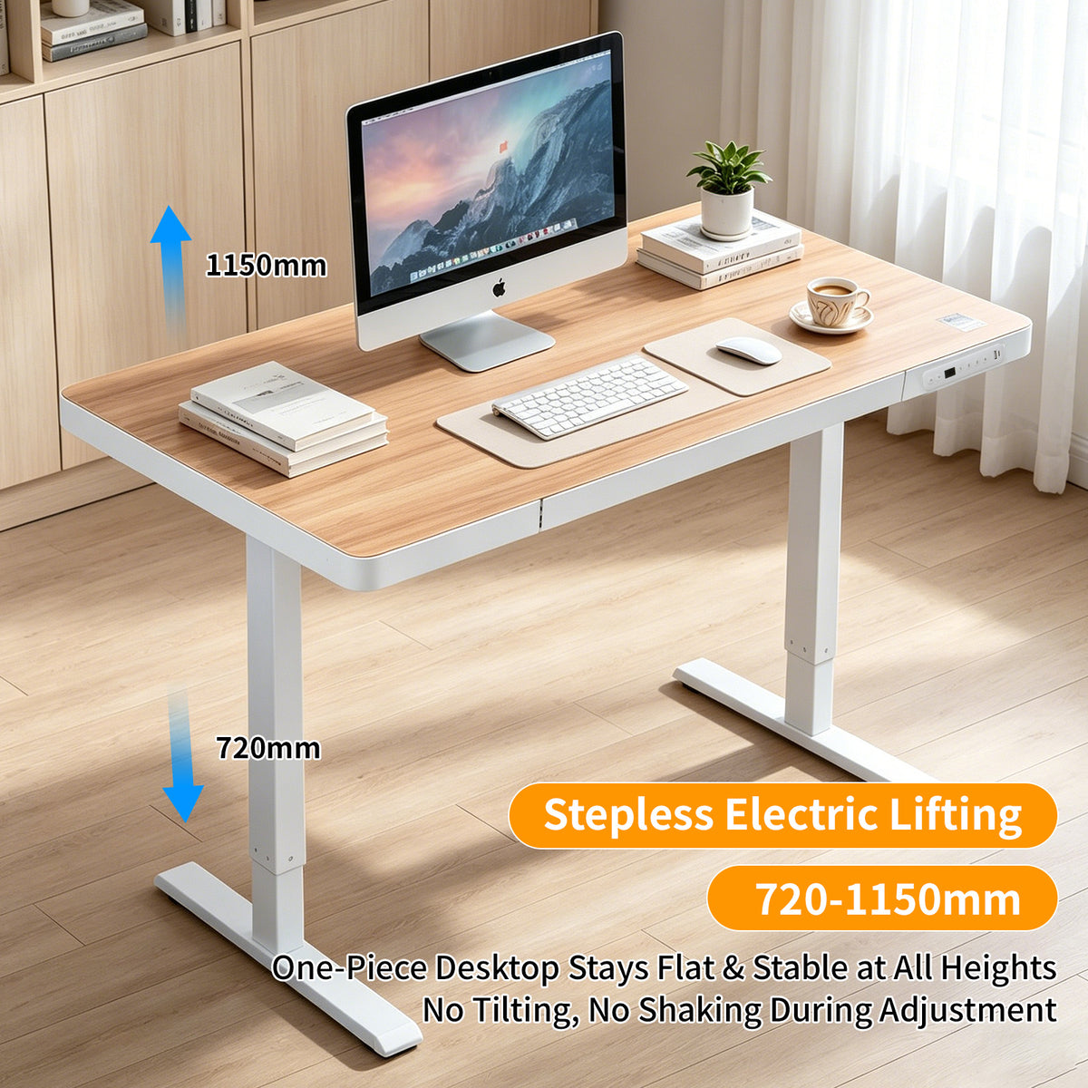 Upgrade Your Workspace with Avoltrix Electric Standing Desk | Adjustable Height, Drawer, USB & Power | 120×60 cm Maple
