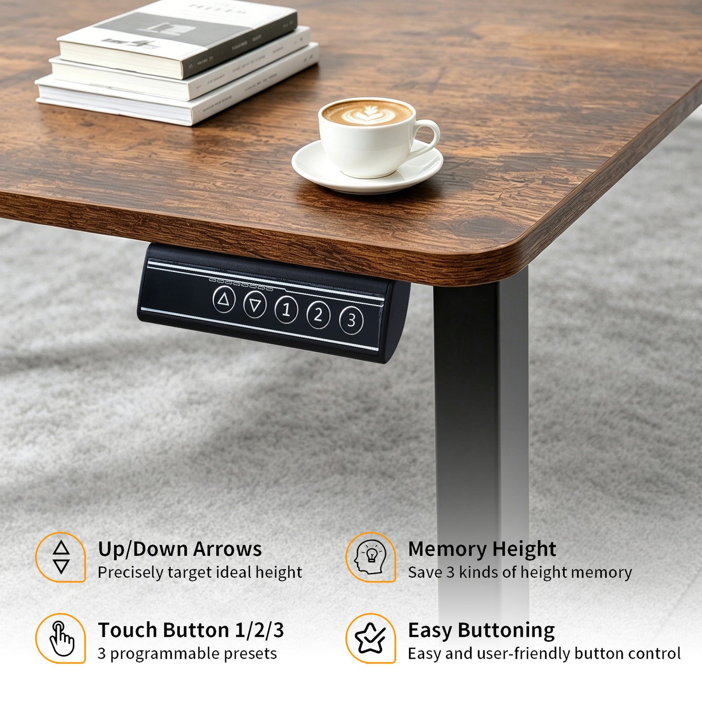 140 × 60 cm Electric Height Adjustable Standing Desk – Sit Stand Computer Table with Digital Control, Hooks & Large Worktop for Home Office, Walnut