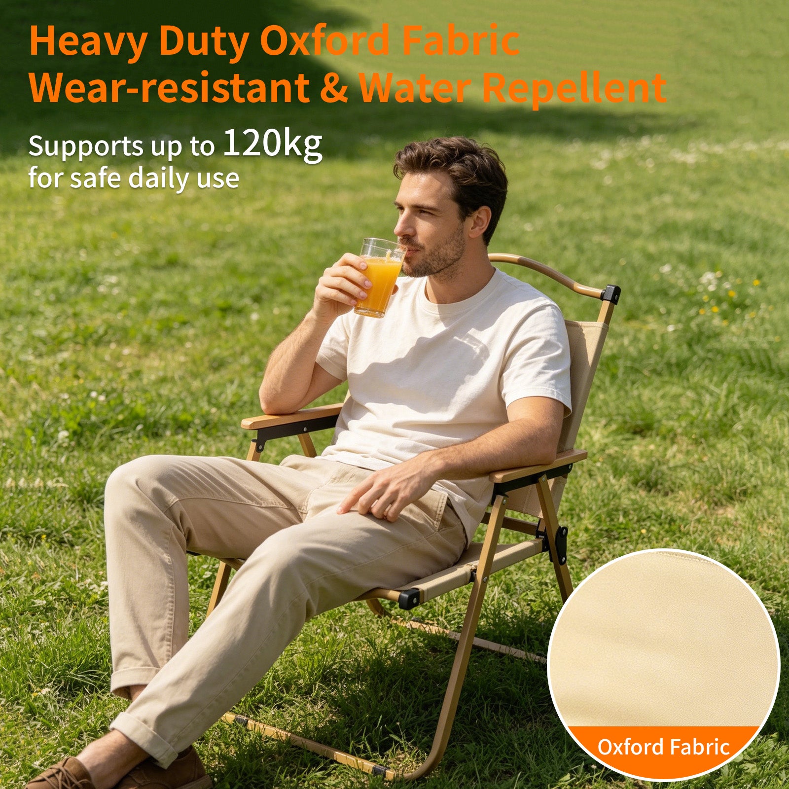 Avoltrix Portable Heavy Duty Folding Camping Chair – Oxford Fabric & Iron Frame, 120kg Capacity Outdoor Beach & Camping Chair
