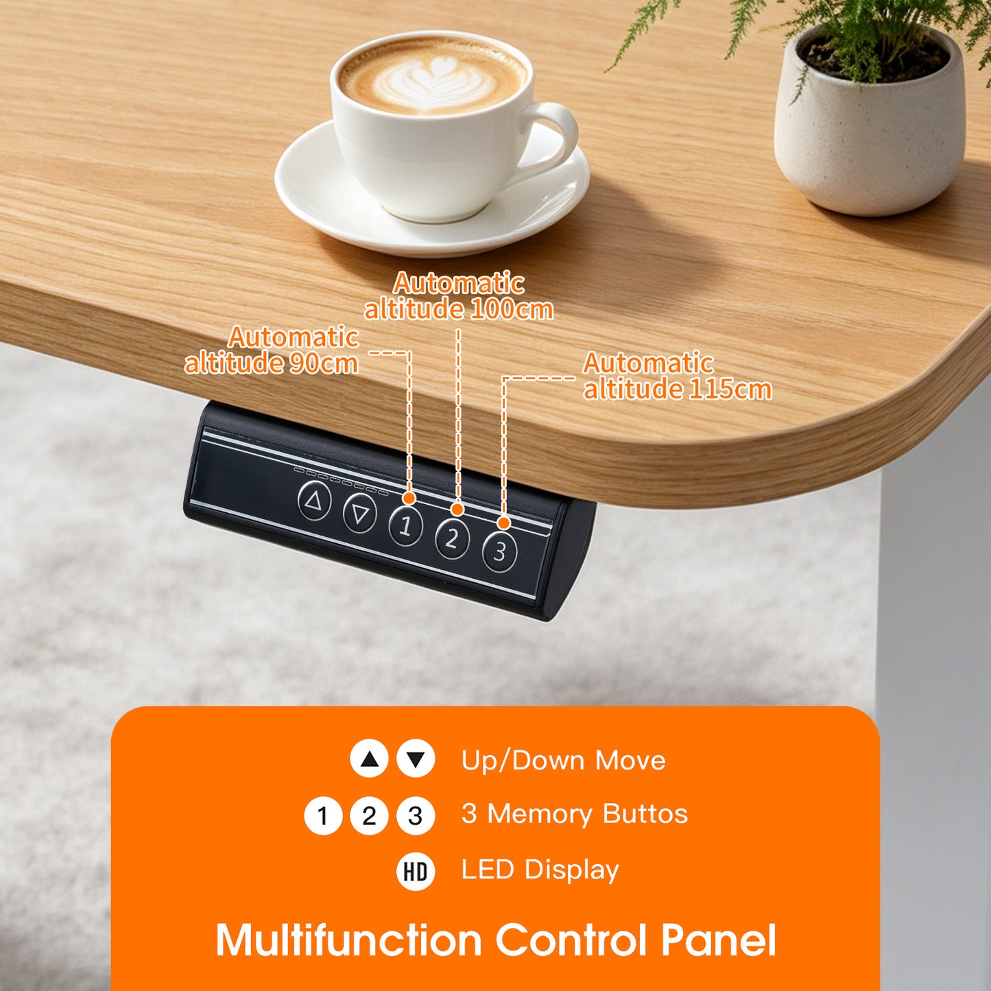 120 × 60 cm Electric Height Adjustable Standing Desk – Sit Stand Computer Table with Digital Control, Hooks & Large Worktop for Home Office, Natural Oak