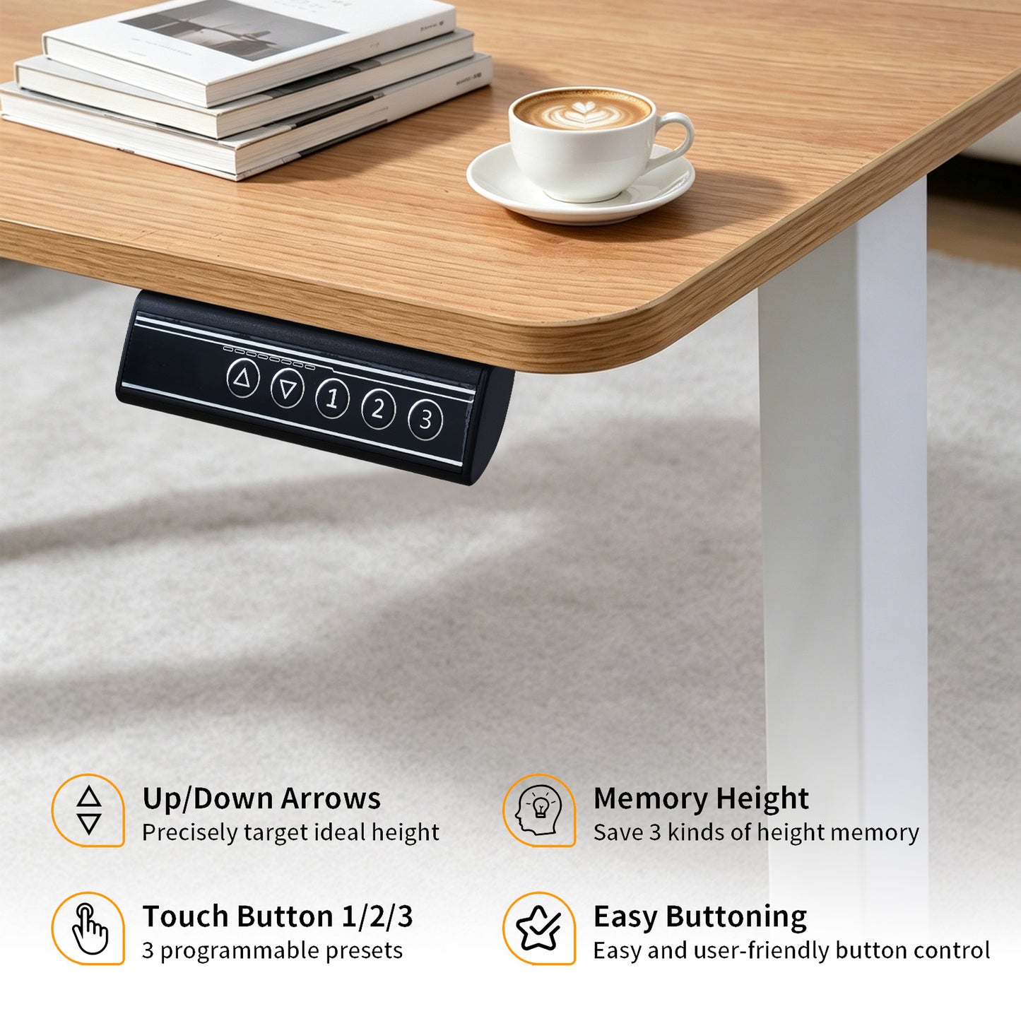 140 × 60 cm Electric Height Adjustable Standing Desk – Sit Stand Computer Table with Digital Control, Hooks & Large Worktop for Home Office, Light Wood