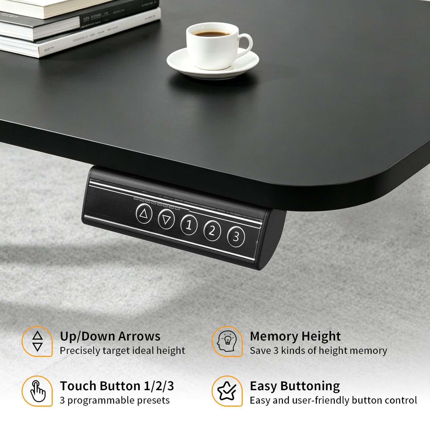 100CM Electric Standing Desk – Black  Height Adjustable Sit Stand Desk with Hooks, Digital Control Panel & Sturdy Metal Frame for Home Office or Study