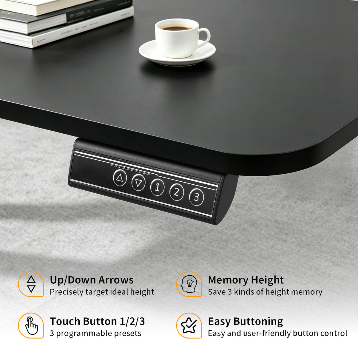 100CM Electric Standing Desk – Black  Height Adjustable Sit Stand Desk with Hooks, Digital Control Panel & Sturdy Metal Frame for Home Office or Study