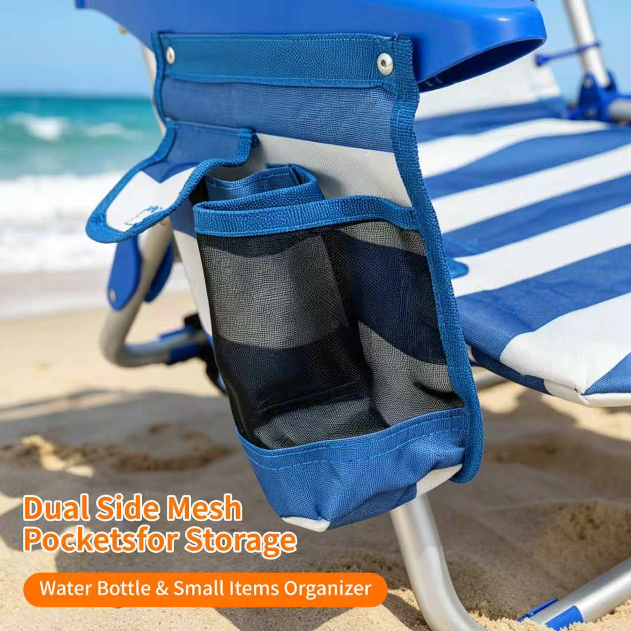 Avoltrix 4-Position Adjustable Folding Beach Chair with Cooler Bag & Shoulder Straps – Lightweight Portable Outdoor Recliner