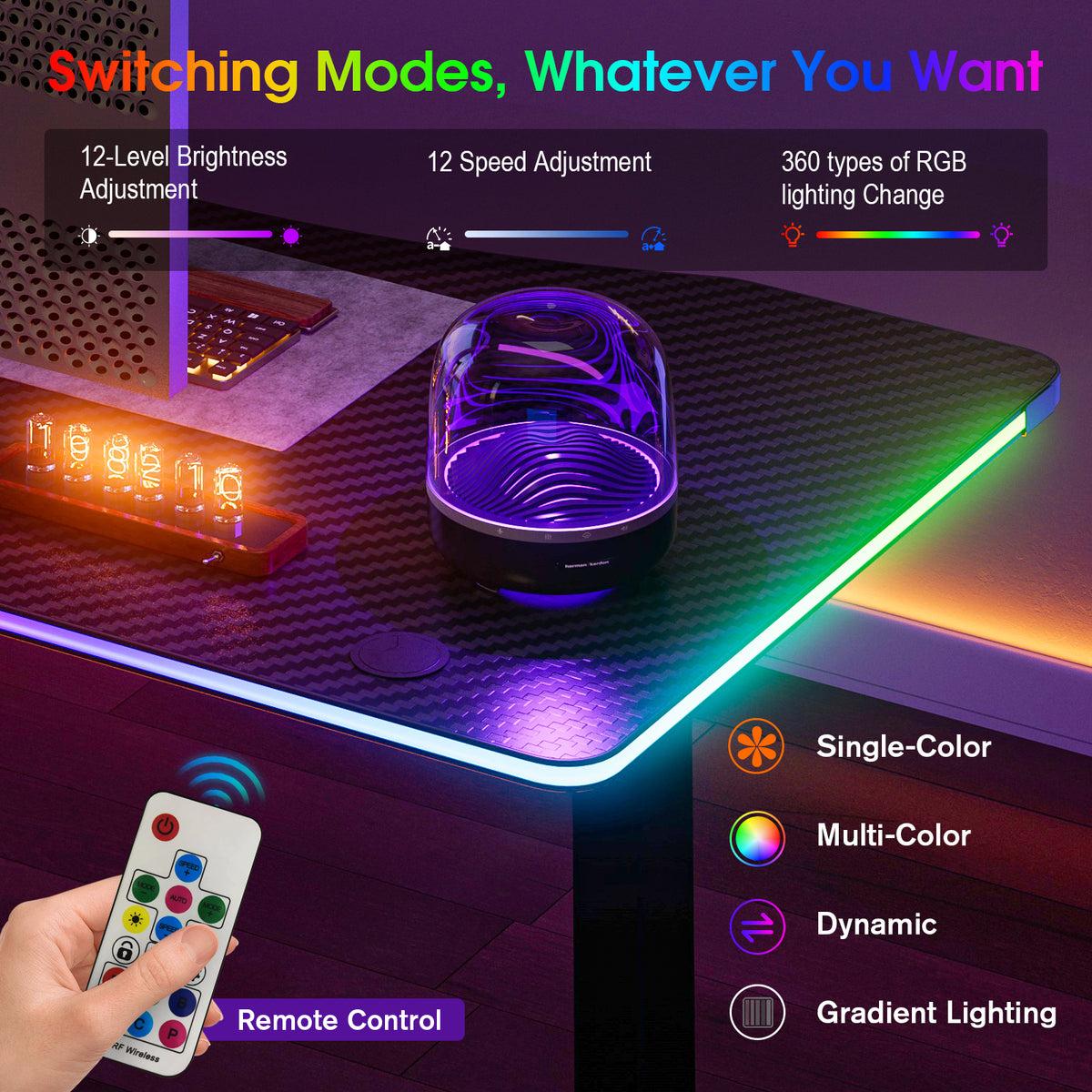 Avoltrix 120CM Electric Standing Desk – Height Adjustable Sit Stand Desk with RGB Lights, Ergonomic Computer Table for Gaming, Home Office or Study, Black