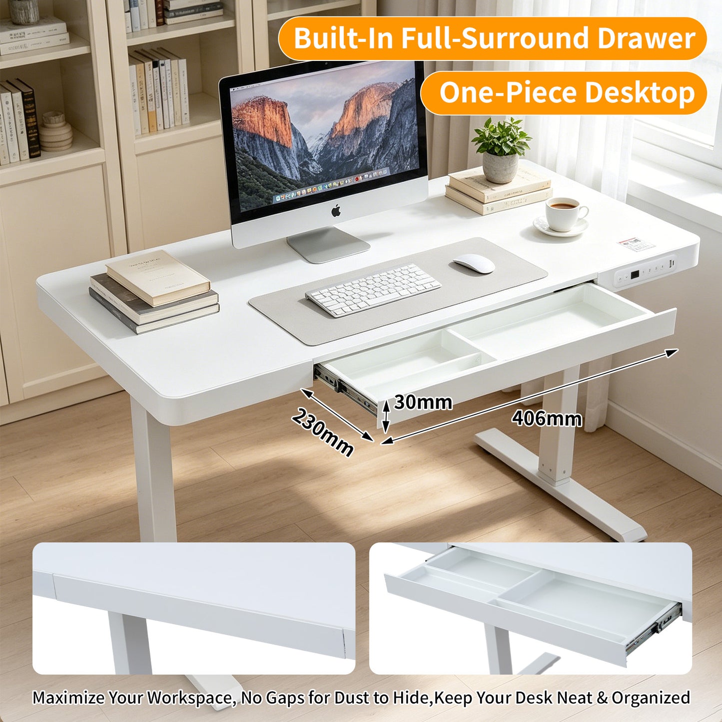 Upgrade Your Workspace with Avoltrix Electric Standing Desk | Adjustable Height, Drawer, USB & Power | 120×60 cm White