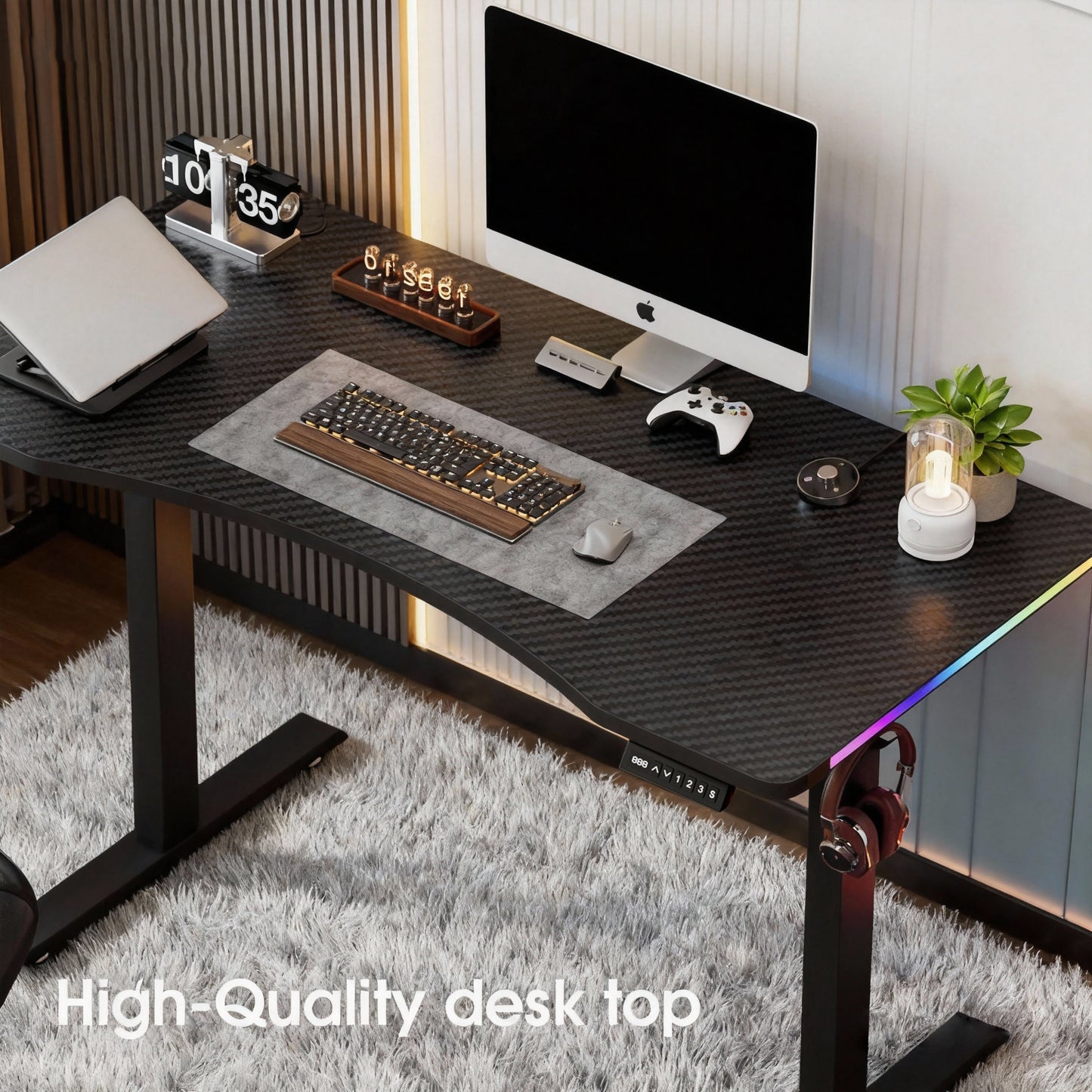 120CM Electric Standing Desk – Height Adjustable Sit Stand Desk with RGB Lights, Ergonomic Computer Table for Gaming, Home Office or Study, Black