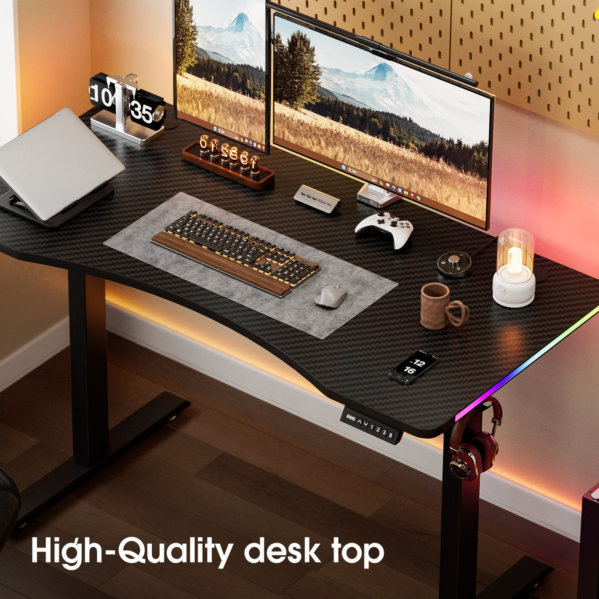 Avoltrix 120CM Electric Standing Desk – Height Adjustable Sit Stand Desk with RGB Lights, Ergonomic Computer Table for Gaming, Home Office or Study, Black