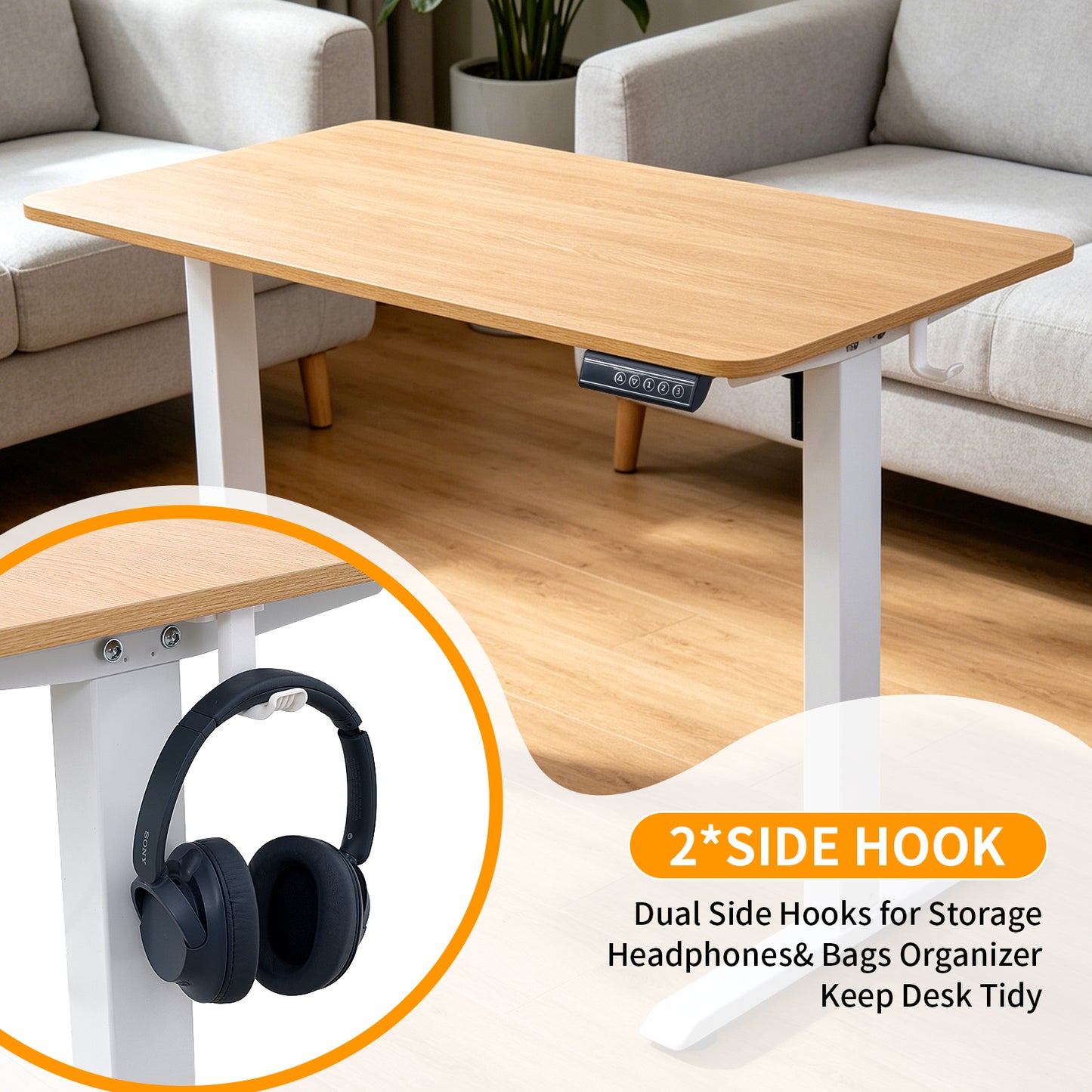 Avoltrix 100CM Electric Standing Desk – One-Piece Oak Desktop Height Adjustable Sit Stand Desk with Hooks, Digital Control Panel & Sturdy Metal Frame for Home Office or Study