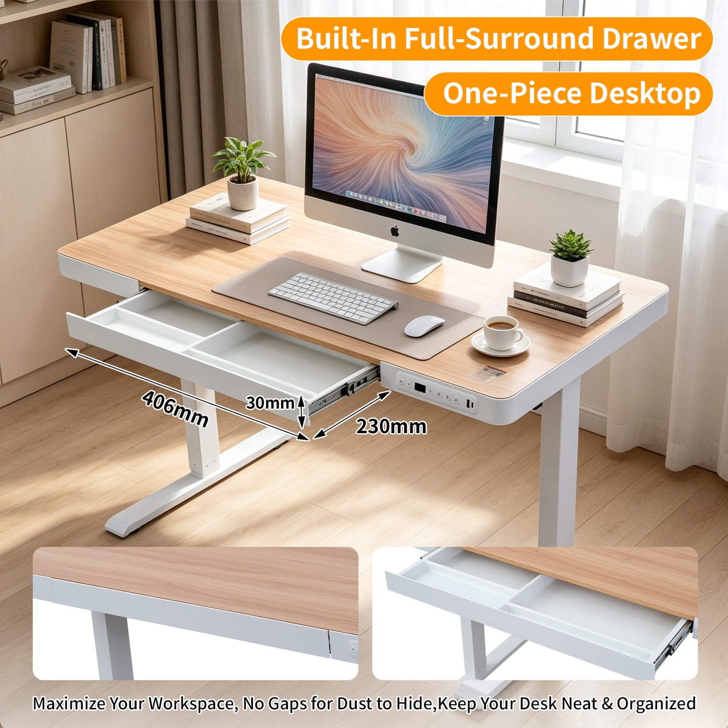 Upgrade Your Workspace with Avoltrix Electric Standing Desk | Adjustable Height, Drawer, USB & Power | 120×60 cm Maple