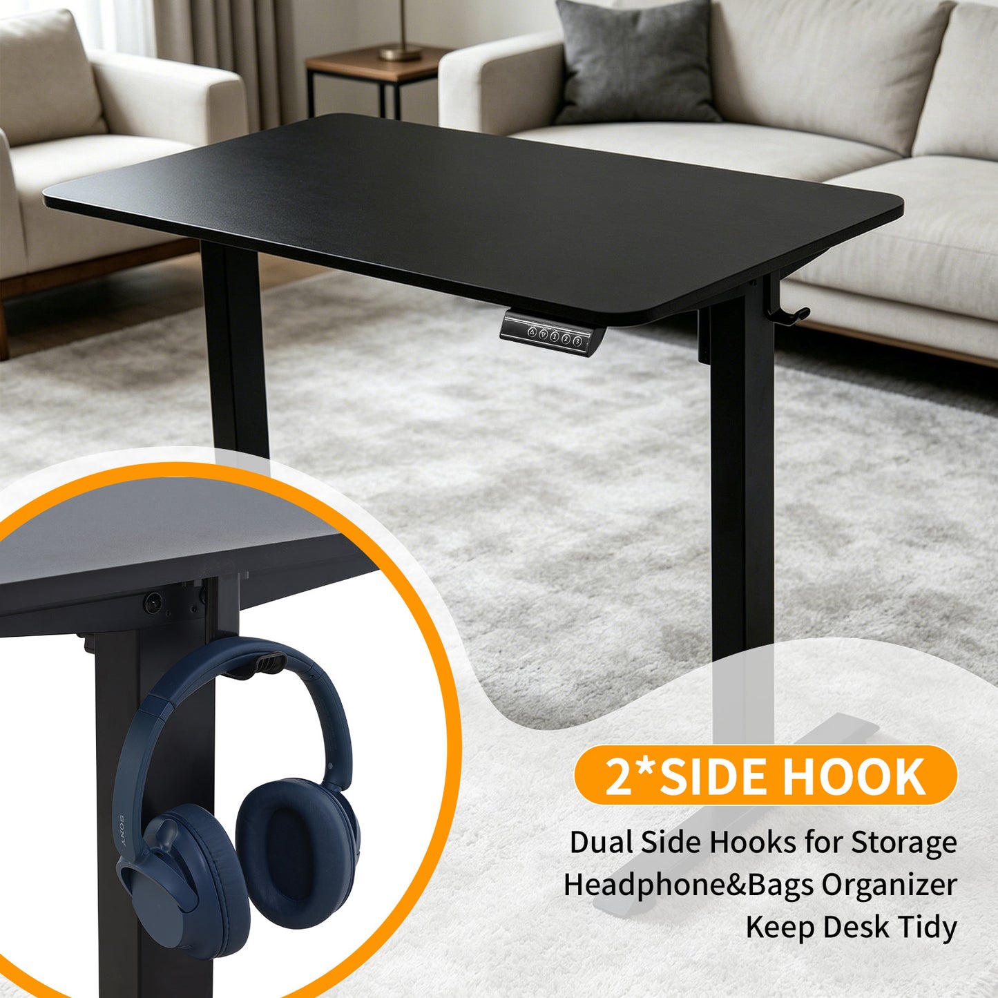 100CM Electric Standing Desk – Black  Height Adjustable Sit Stand Desk with Hooks, Digital Control Panel & Sturdy Metal Frame for Home Office or Study
