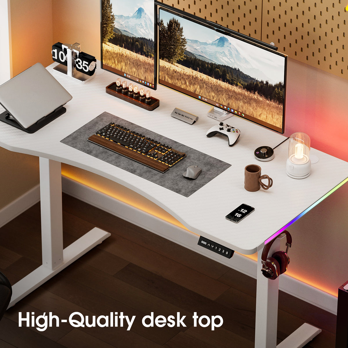 Avoltrix 120CM Electric Standing Desk – Height Adjustable Sit Stand Desk with RGB Lights, Ergonomic Gaming Computer Table for Home Office or Study, White