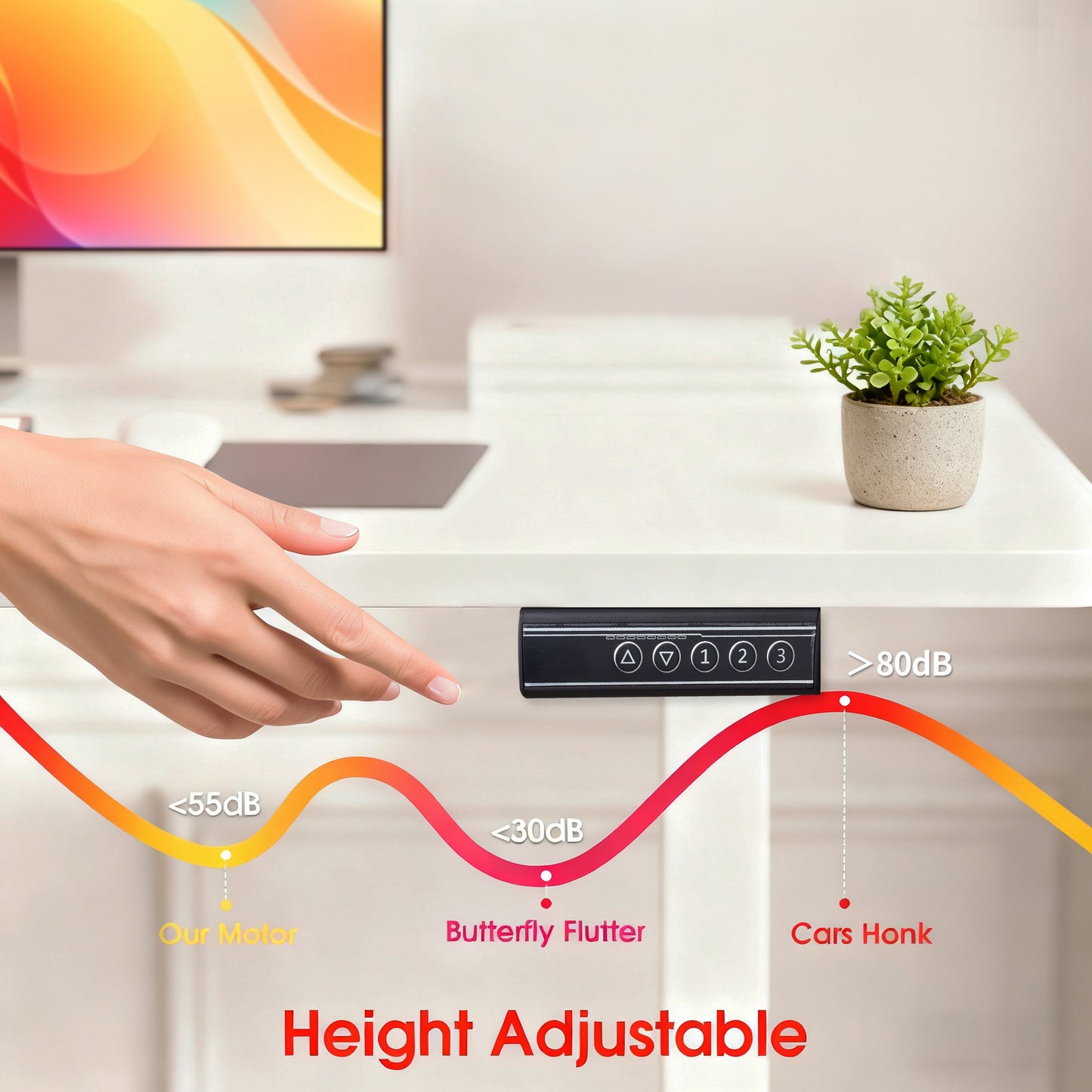 120 × 60 cm Electric Height Adjustable Standing Desk – Sit Stand Computer Table with Digital Control, Hooks & Large Worktop for Home Office, White