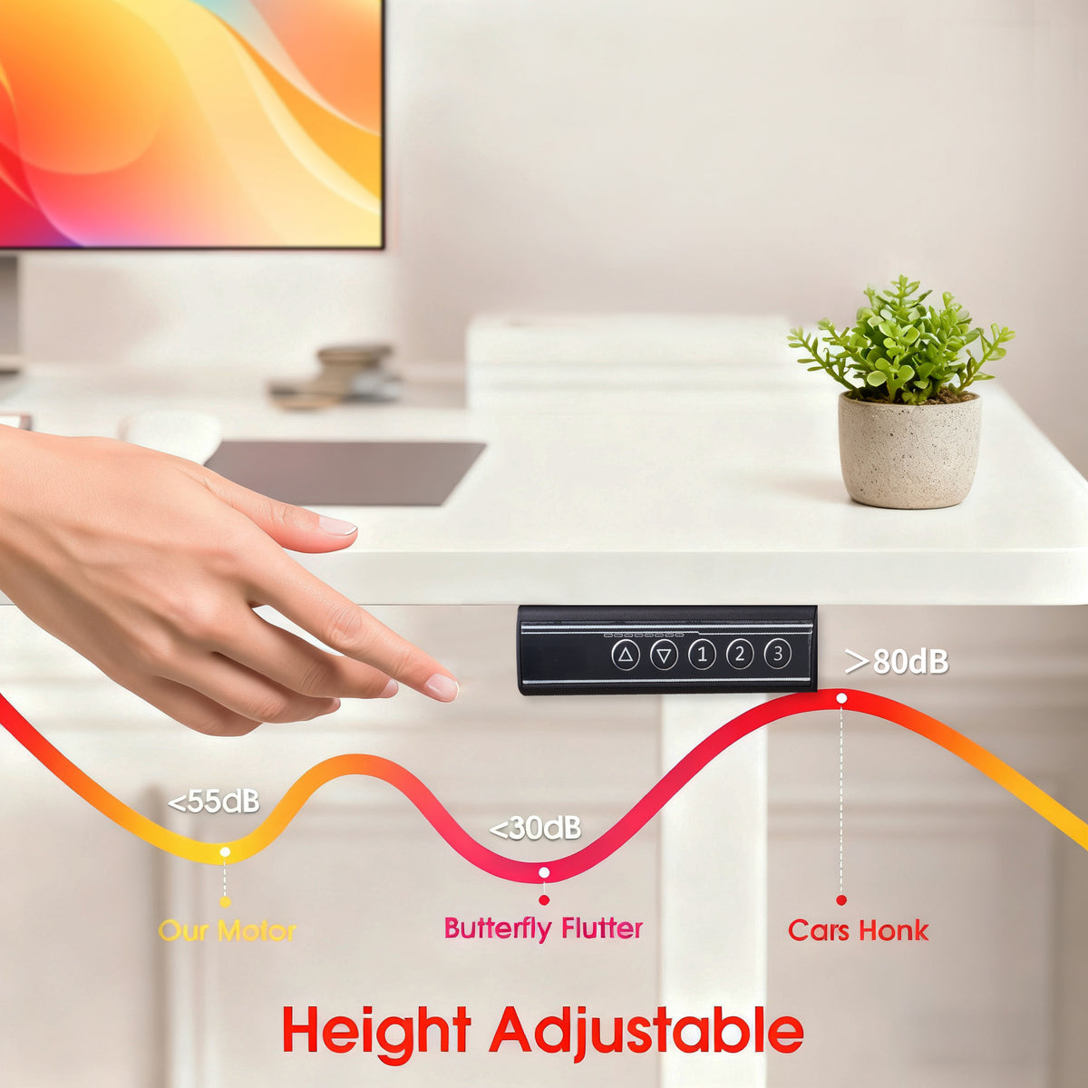 120 × 60 cm Electric Height Adjustable Standing Desk – Sit Stand Computer Table with Digital Control, Hooks & Large Worktop for Home Office, White