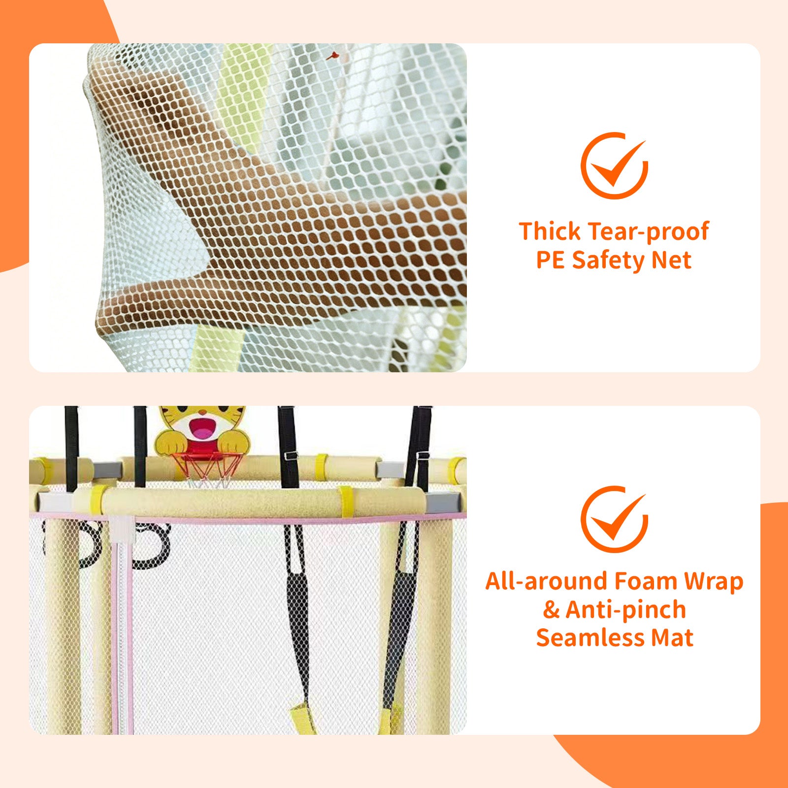Avoltrix 55 Inch Kids Trampoline with Safety Net, Adjustable Gymnastics Horizontal Bar, 140cm Indoor Outdoor Mini Trampoline for Toddlers & Children, Max Capacity 100kg