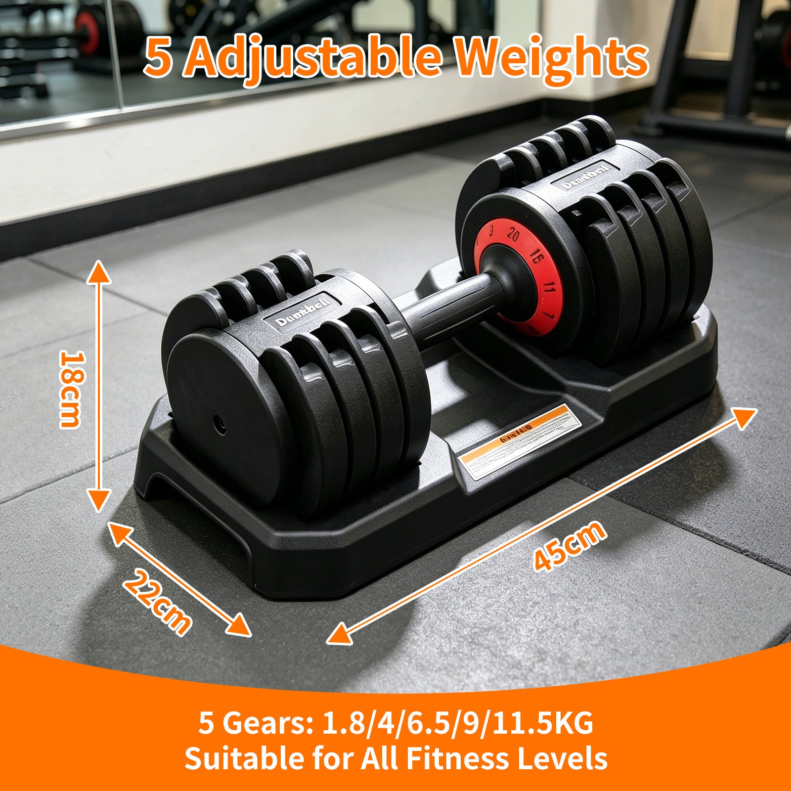 Avoltrix 11.5kg (25lb) Adjustable Dumbbell, 5-Level Quick Adjust Free Weight with Storage Base for Home Gym, Strength Training & Fitness