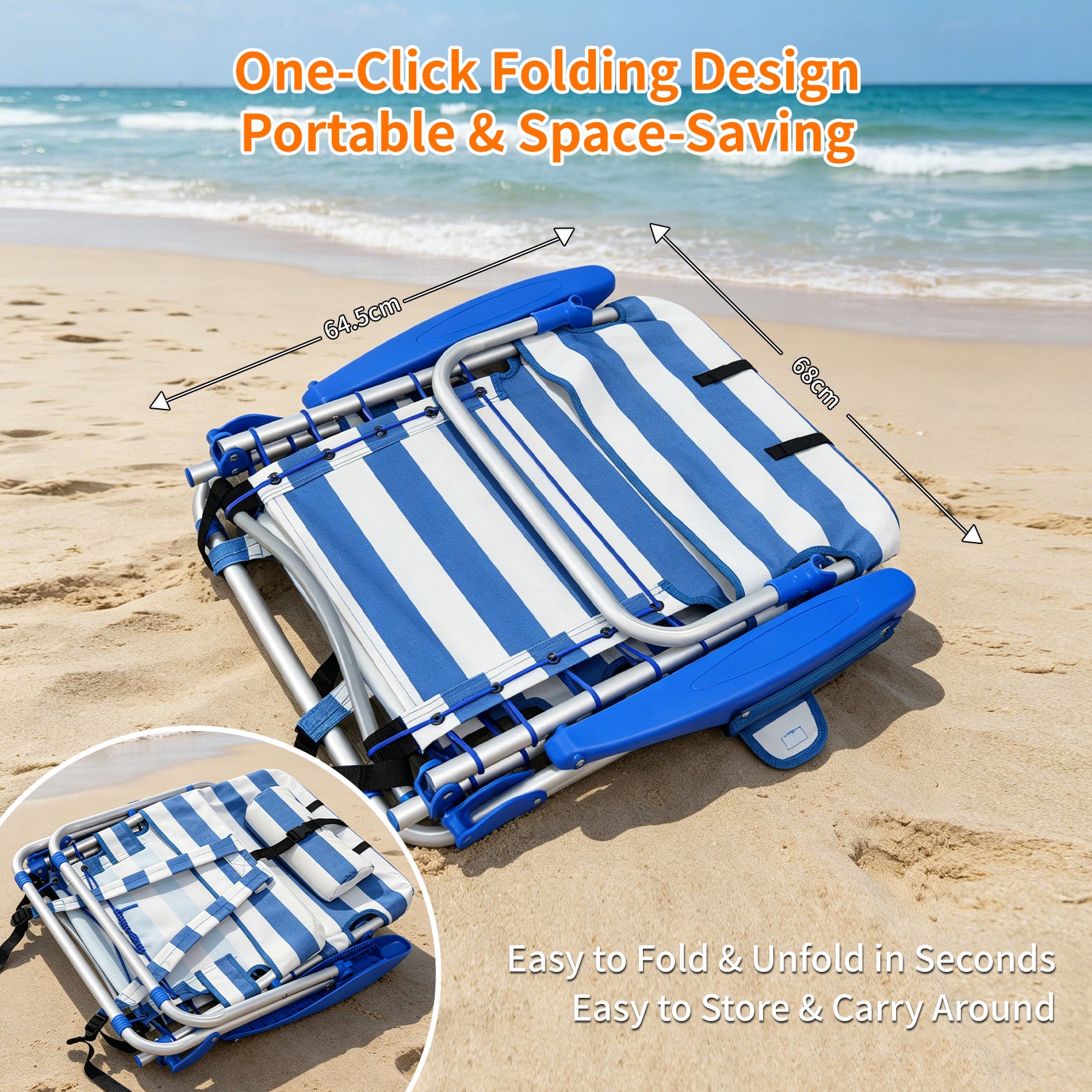 Avoltrix 4-Position Adjustable Folding Beach Chair with Cooler Bag & Shoulder Straps – Lightweight Portable Outdoor Recliner