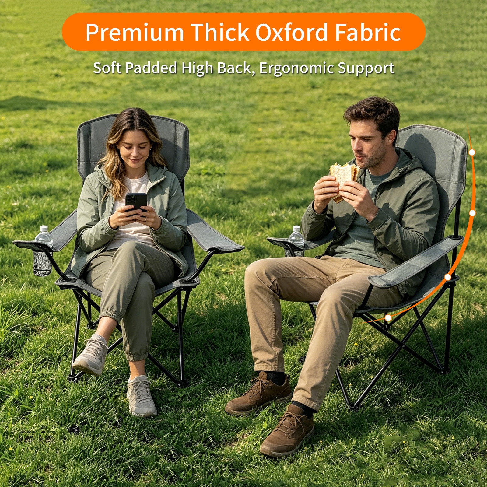 Avoltrix 2-Piece Heavy Duty Folding Camping Chair Set – Oxford Fabric & Iron Frame, 120kg Capacity Portable Outdoor Chairs for Camping, Beach & Fishing