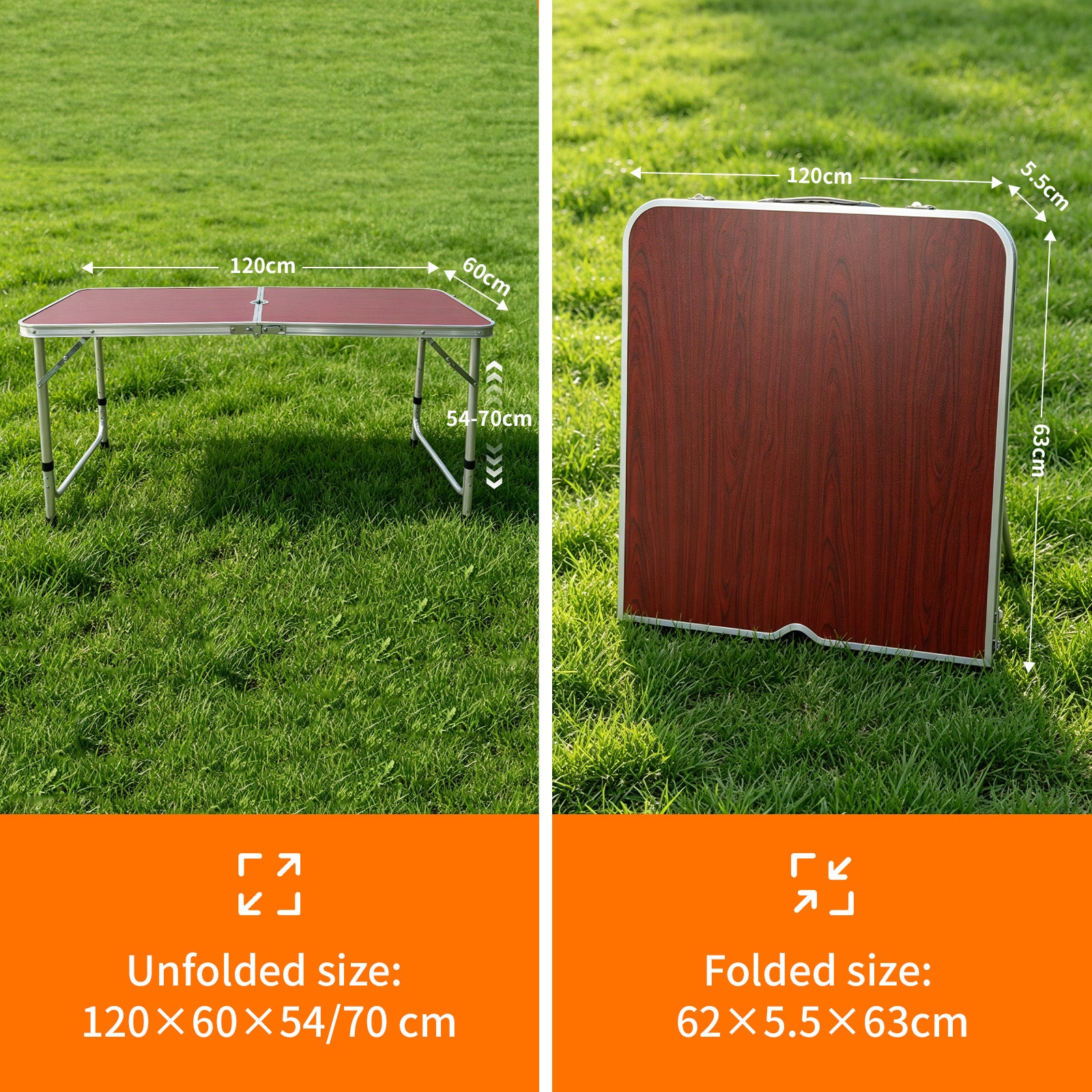 Avoltrix 1.2M Folding Camping Table Set with 4 Stools Portable Aluminium Picnic BBQ Table Height Adjustable Red
