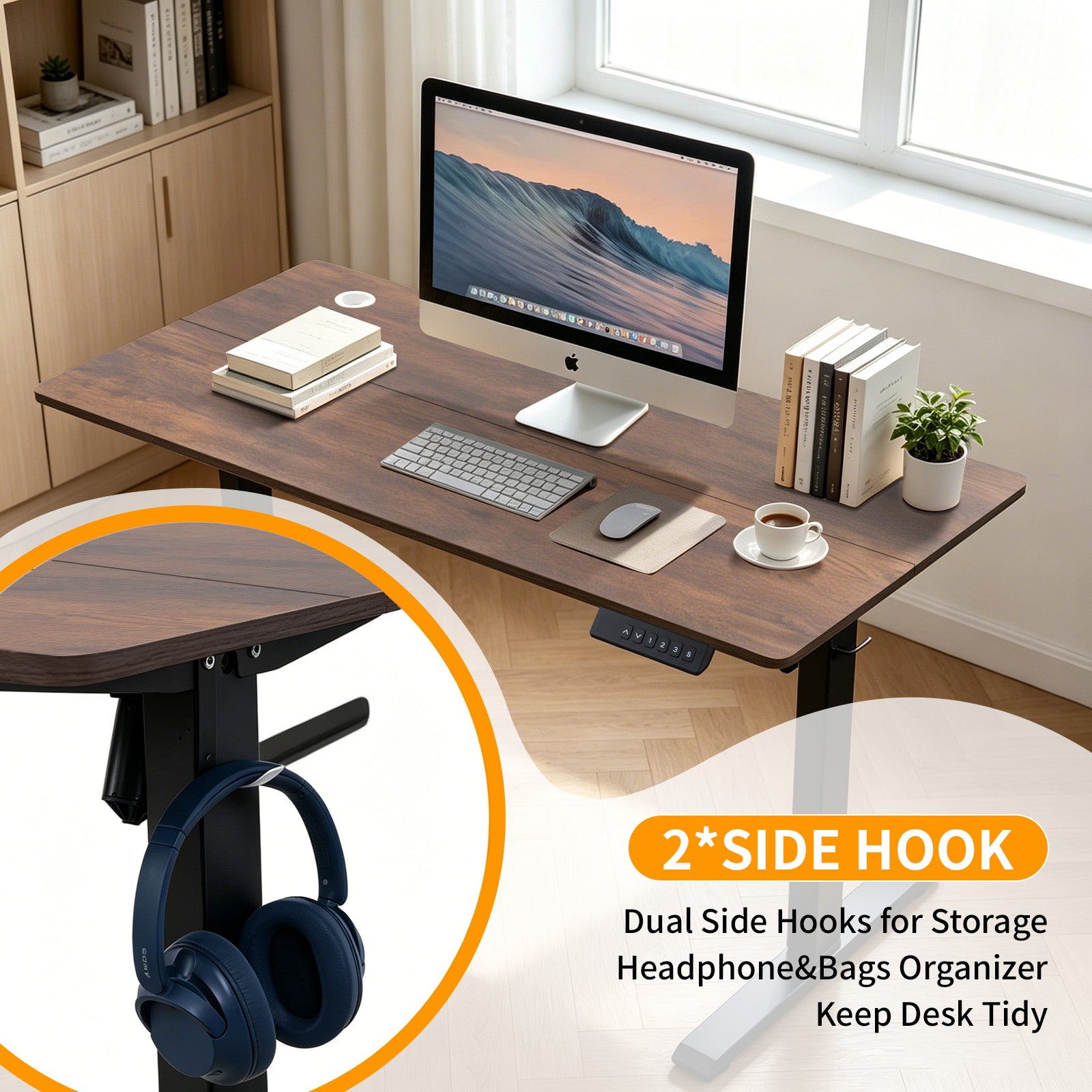 Avoltrix Electric Standing Desk 140x60cm, Height Adjustable Sit Stand Desk with 3 Memory Presets, Ergonomic Home Office Desk, 70kg Heavy-Duty Steel Frame, Tiger Oak Wood Grain