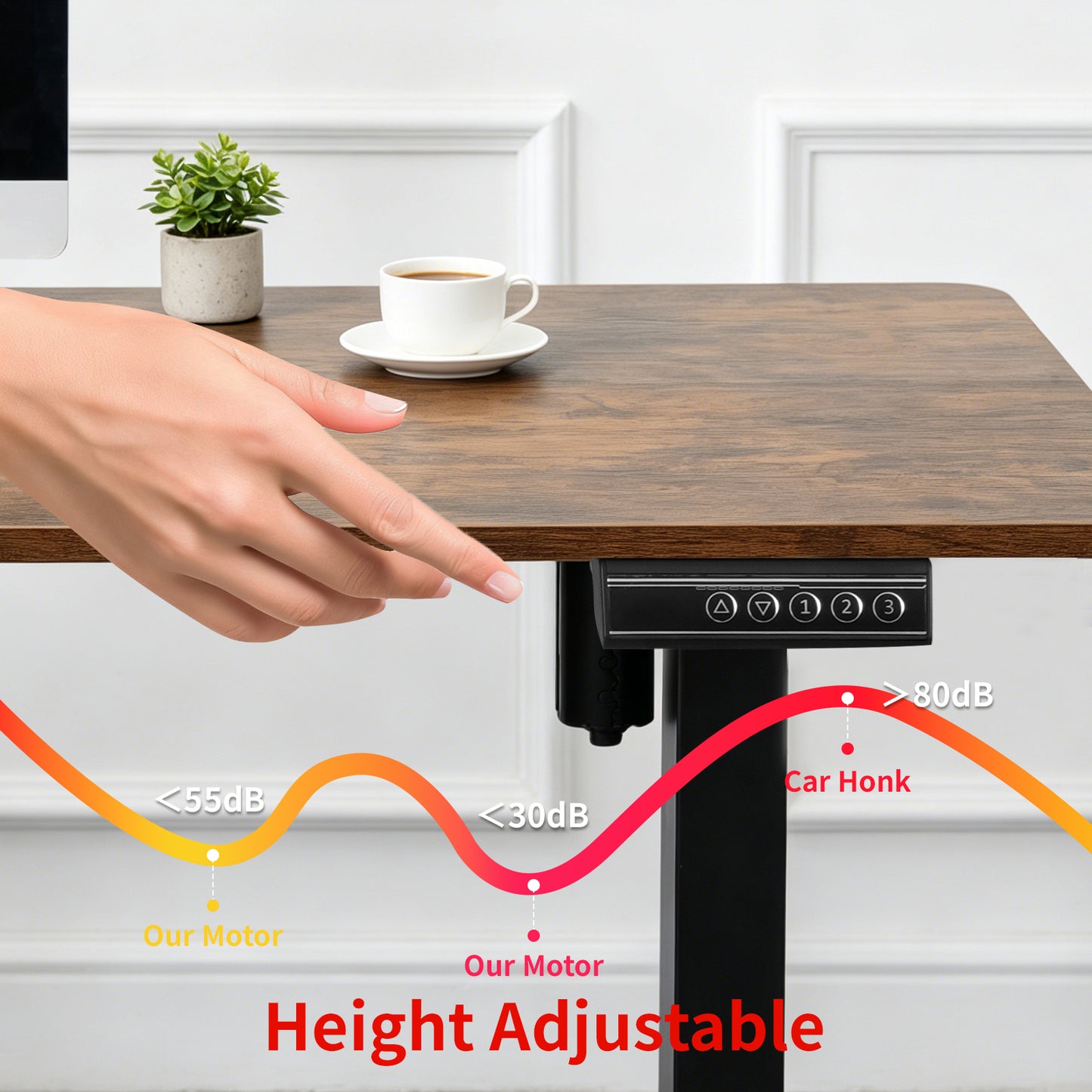 120 × 60 cm Electric Height Adjustable Standing Desk – Sit Stand Computer Table with Digital Control, Hooks & Large Worktop for Home Office, Antique Brown