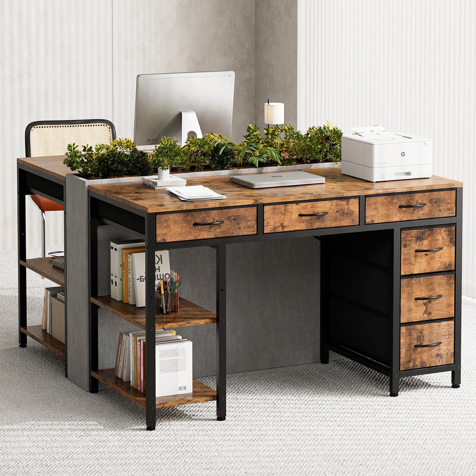 Avoltrix Computer Desk with Drawers and Shelves – Reversible Storage Table for Home Office, Study or Gaming, Rustic Brown