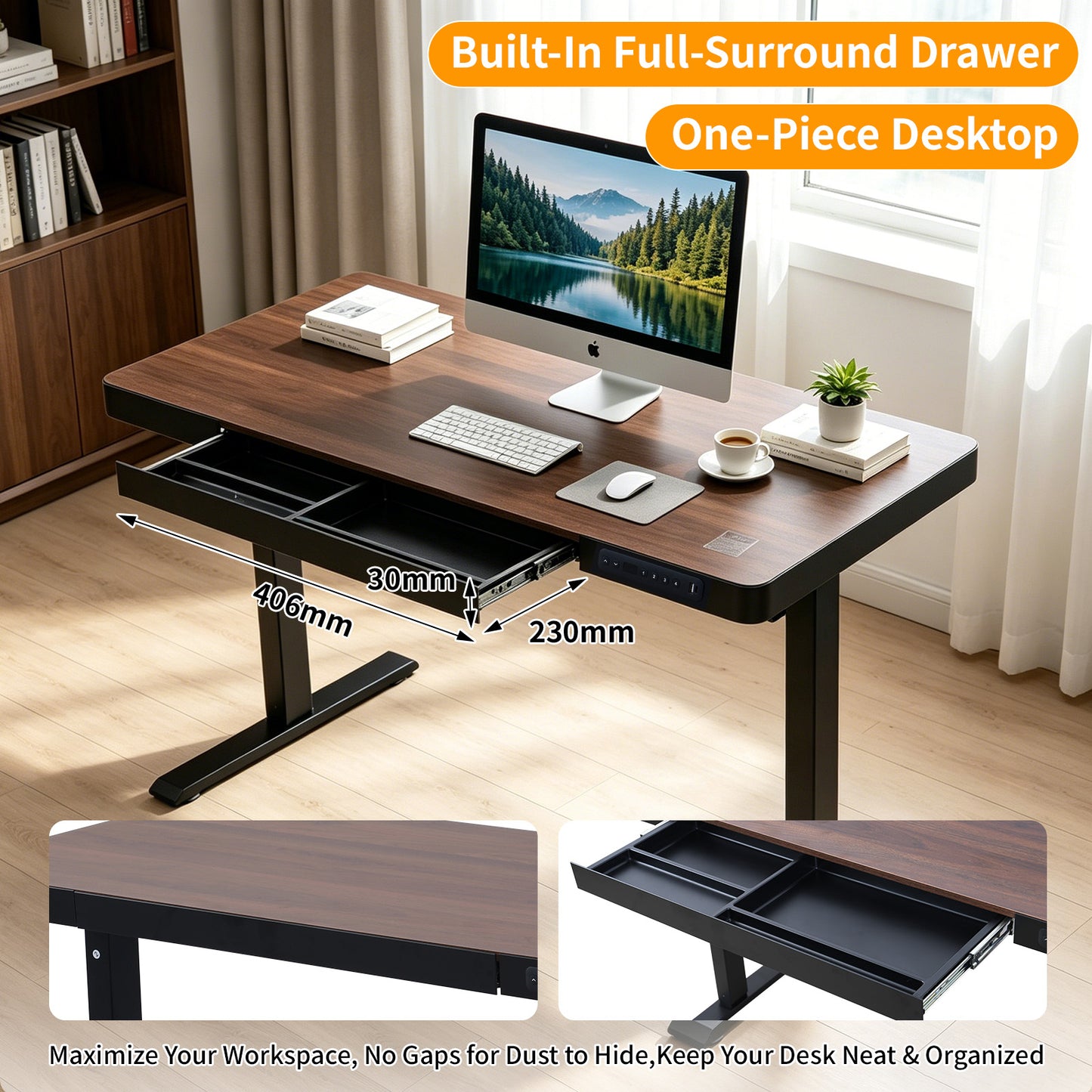 Upgrade Your Workspace with Avoltrix Electric Standing Desk | Adjustable Height, Drawer, USB & Power | 120×60 cm Rustic Brown