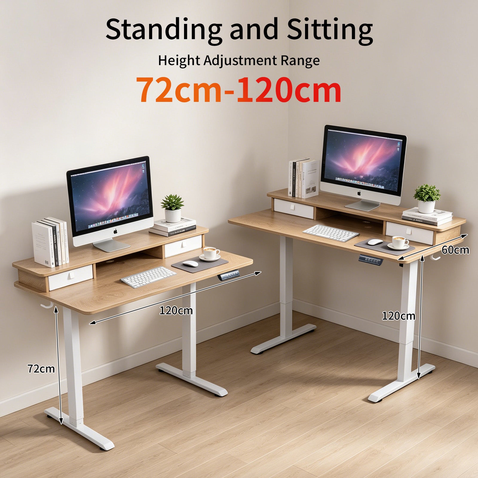 Avoltrix Electric Standing Desk 120×60cm, Height Adjustable Desk with Drawer & 3 Memory Settings