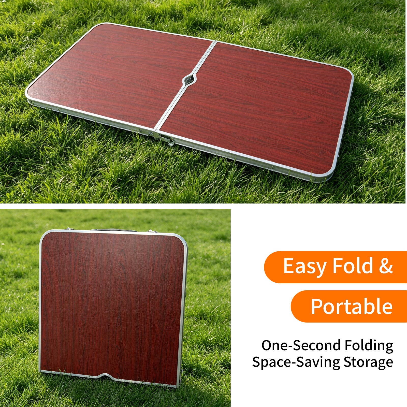 Avoltrix 1.2M Folding Camping Table Set with 4 Stools Portable Aluminium Picnic BBQ Table Height Adjustable Red