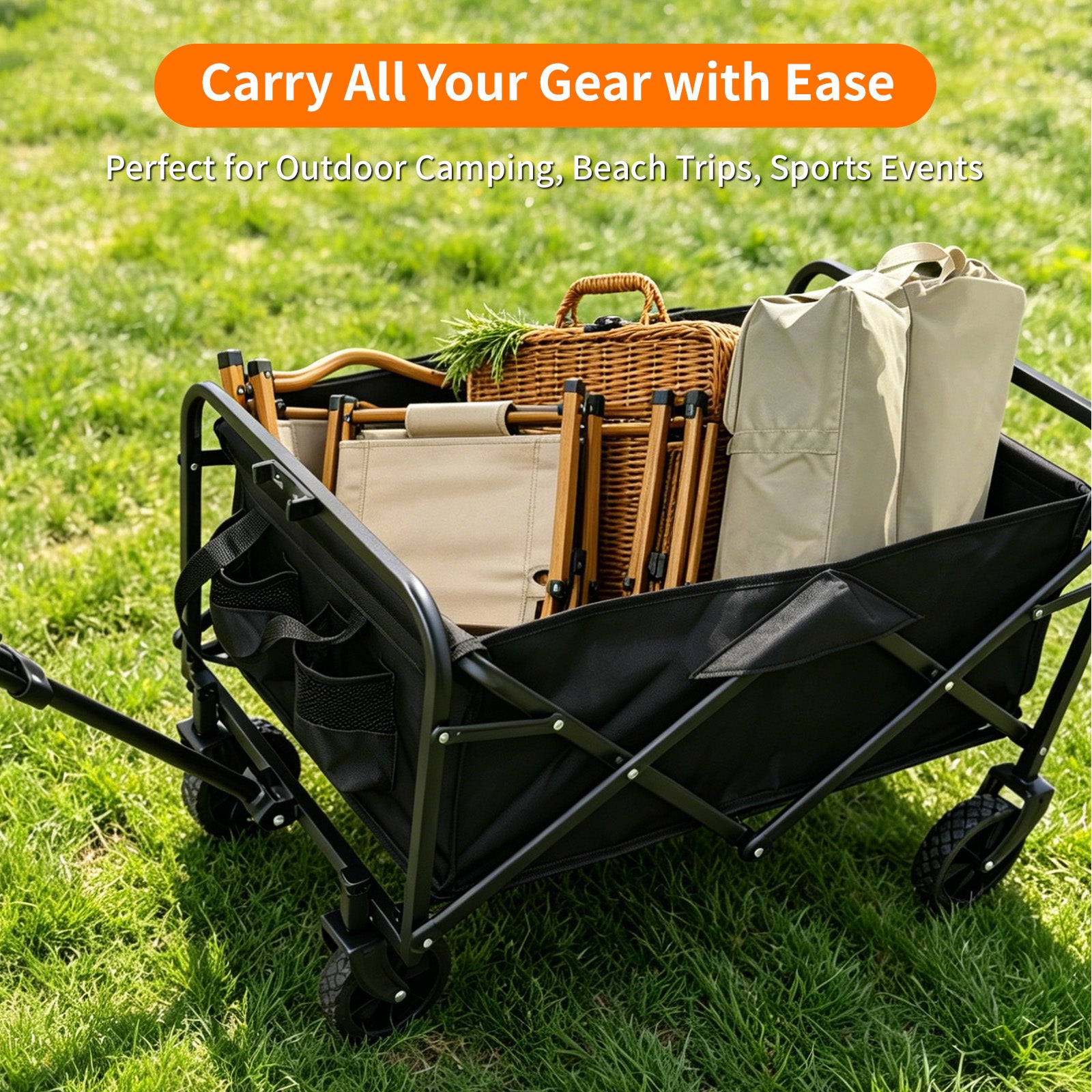 Avoltrix 130L Heavy Duty Folding Beach Trolley Cart – 120kg Load Capacity, Oxford Fabric & Iron Frame, All-Terrain Wheels, Portable Collapsible Wagon for Beach, Garden & Camping