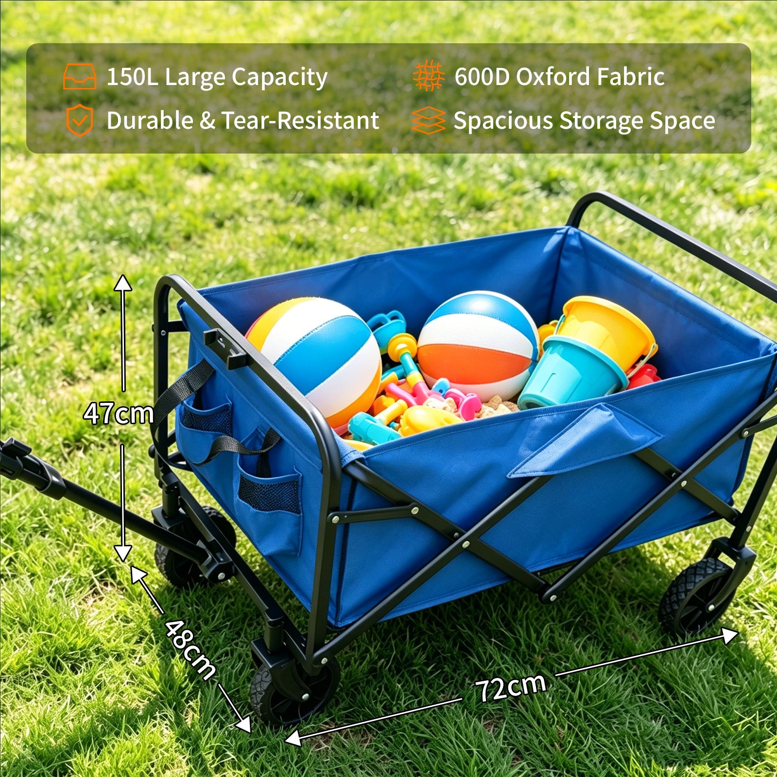 Avoltrix 130L Heavy Duty Folding Beach Trolley Cart – 120kg Load Capacity, Oxford Fabric & Iron Frame, All-Terrain Wheels, Portable Collapsible Wagon for Beach, Garden & Camping