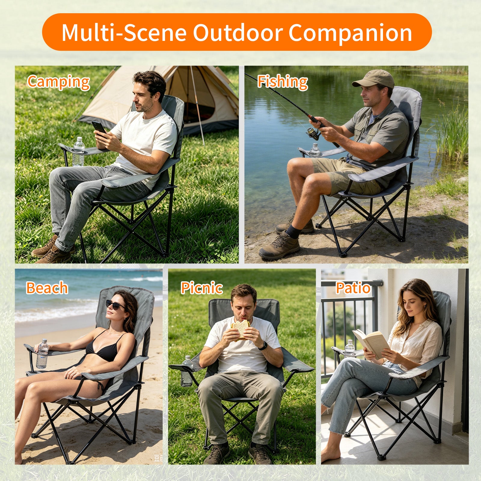 Avoltrix 2-Piece Heavy Duty Folding Camping Chair Set – Oxford Fabric & Iron Frame, 120kg Capacity Portable Outdoor Chairs for Camping, Beach & Fishing