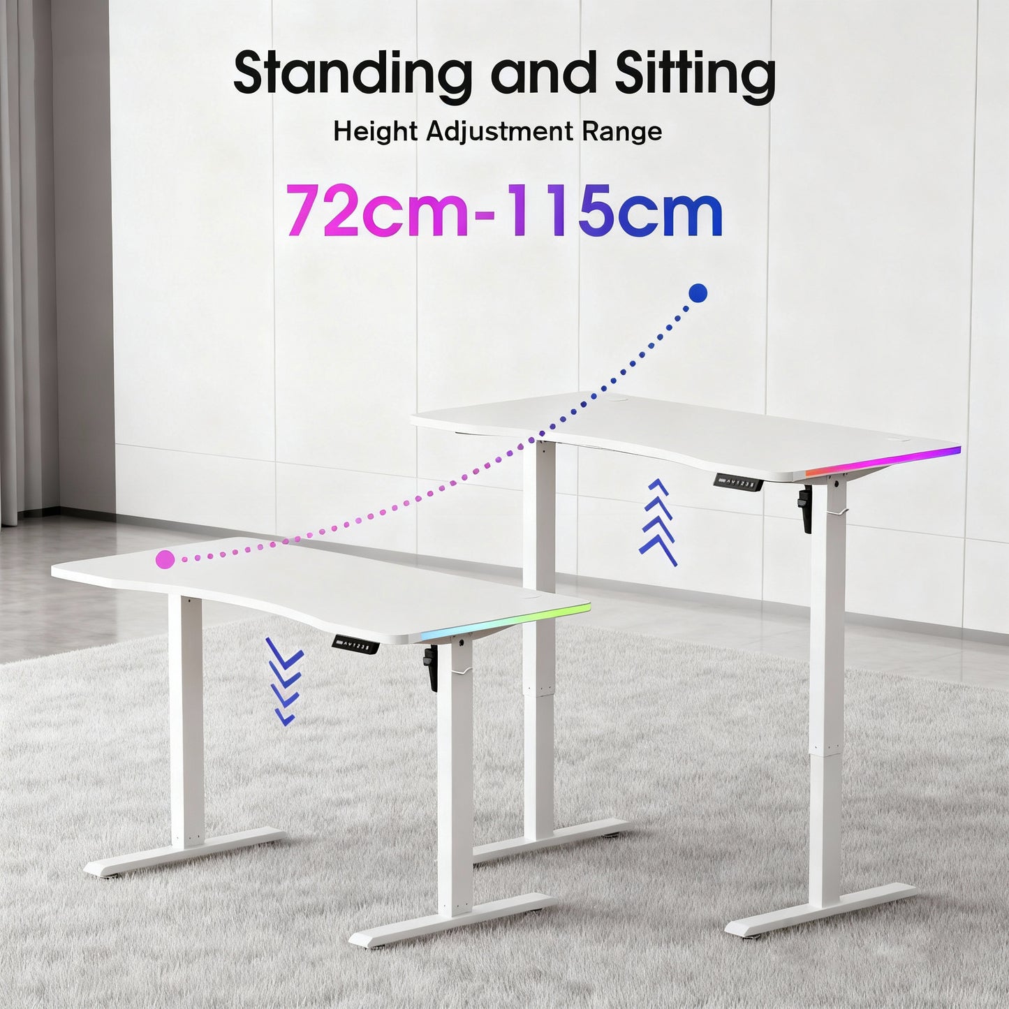 120CM Electric Standing Desk – Height Adjustable Sit Stand Desk with RGB Lights, Ergonomic Computer Table for Gaming, Home Office or Study, Black