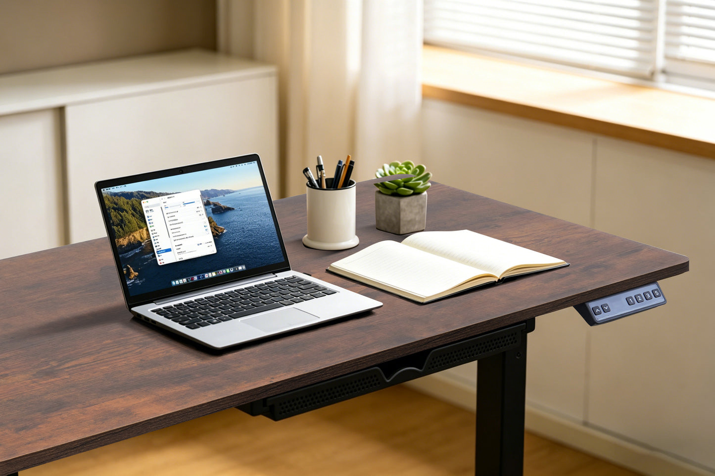 Electric Standing Desk 100x60cm with Drawer, Height Adjustable Sit Stand Desk with Memory Preset, Home Office Computer Desk, Black +Tiger stripe