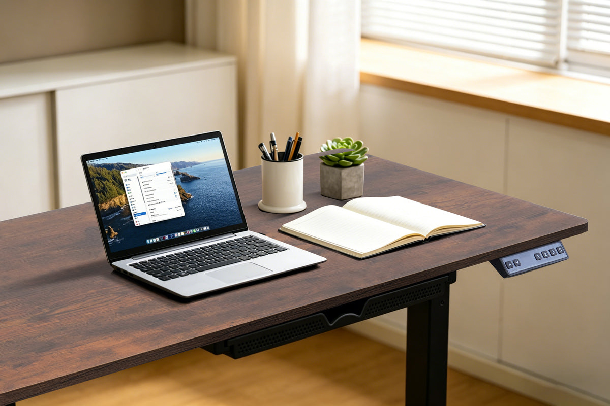 Electric Standing Desk 100x60cm with Drawer, Height Adjustable Sit Stand Desk with Memory Preset, Home Office Computer Desk, Black +Tiger stripe