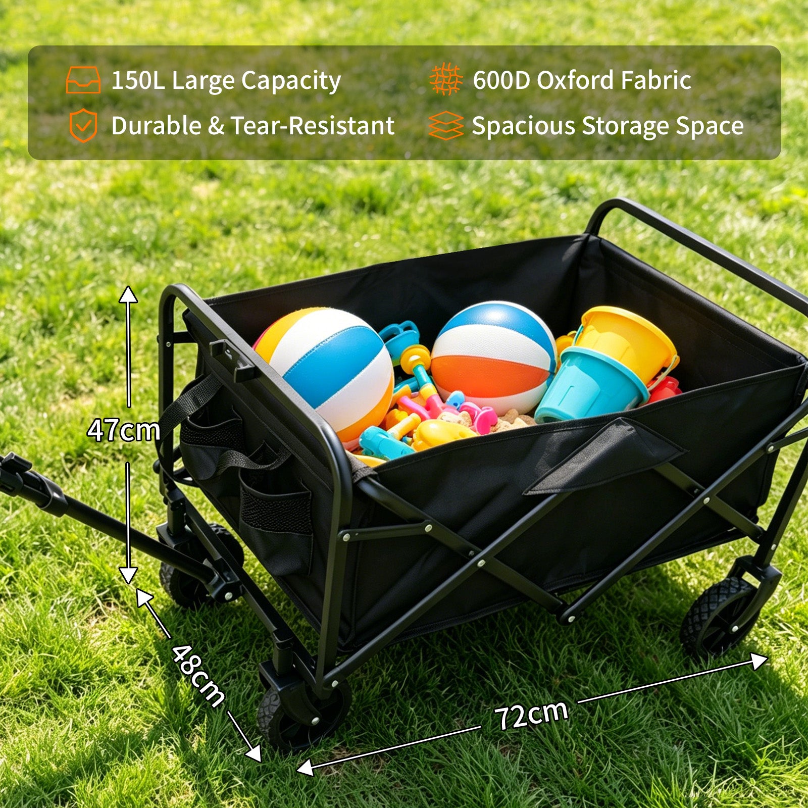 Avoltrix 130L Heavy Duty Folding Beach Trolley Cart – 120kg Load Capacity, Oxford Fabric & Iron Frame, All-Terrain Wheels, Portable Collapsible Wagon for Beach, Garden & Camping