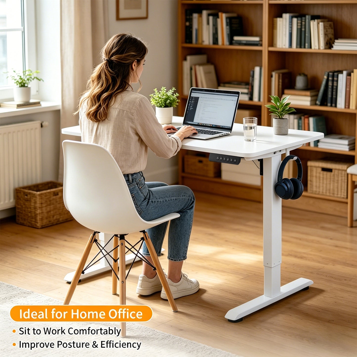 Avoltrix Electric Standing Desk 140x60cm, Height Adjustable Sit Stand Desk with 3 Memory Presets, 70kg Heavy Duty Ergonomic Computer Desk for Home Office (White)