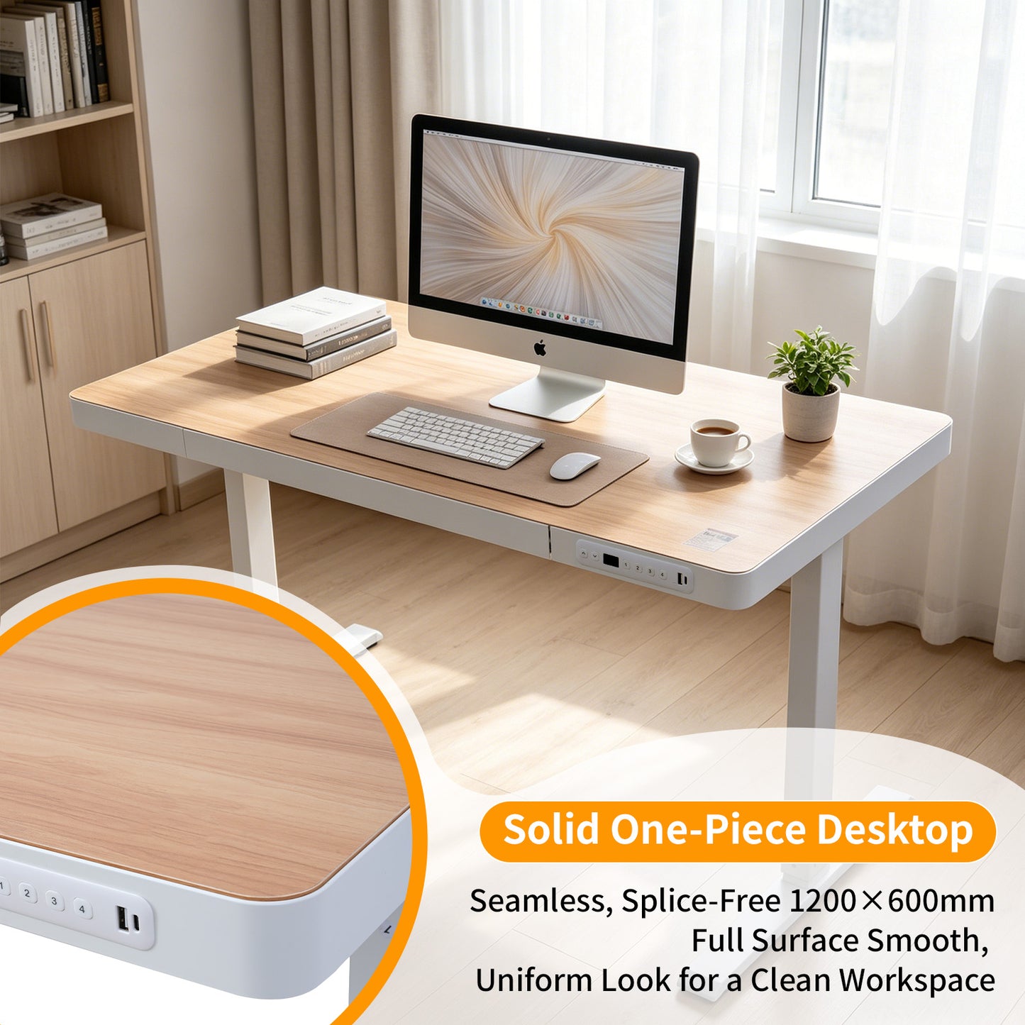 Upgrade Your Workspace with Avoltrix Electric Standing Desk | Adjustable Height, Drawer, USB & Power | 120×60 cm Maple