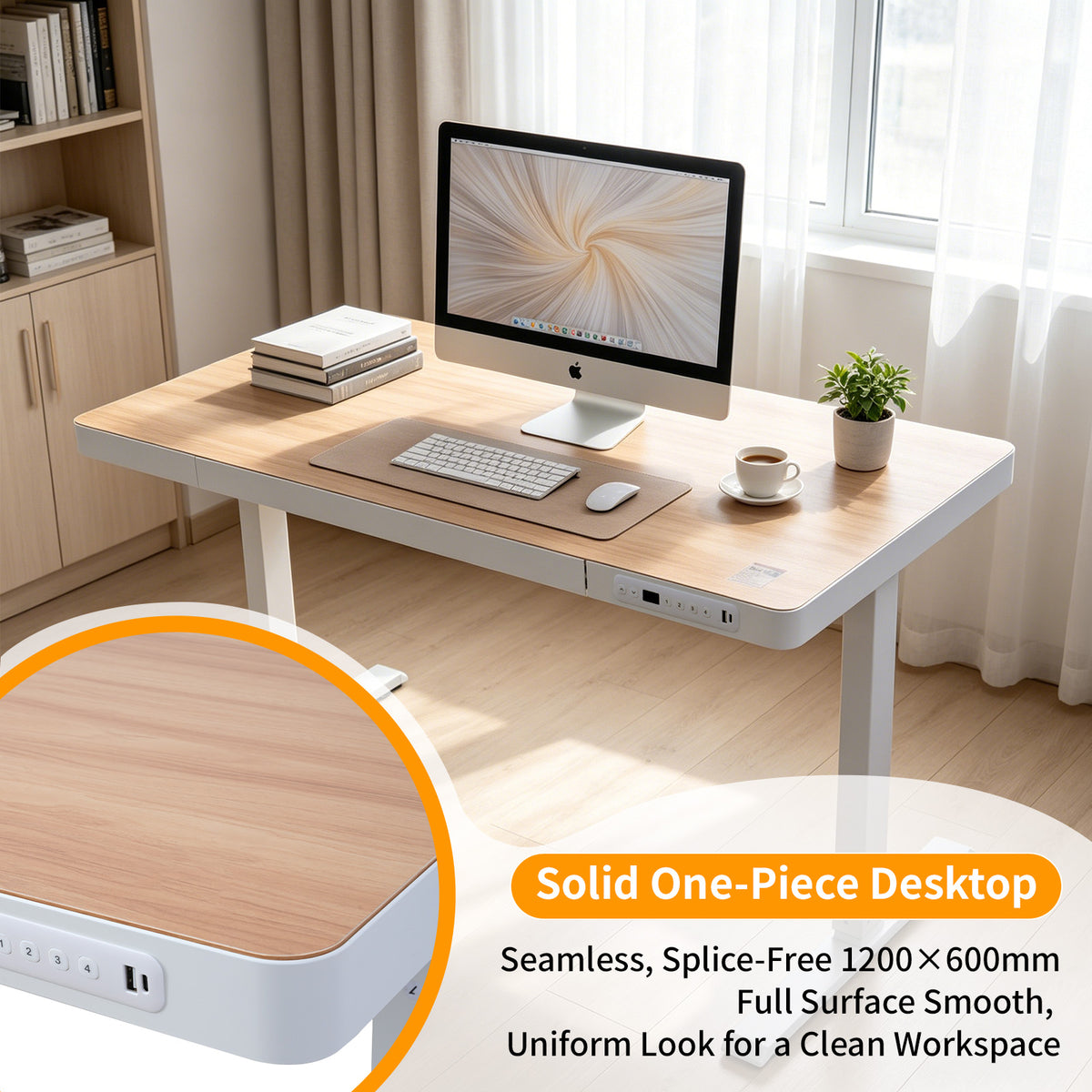 Upgrade Your Workspace with Avoltrix Electric Standing Desk | Adjustable Height, Drawer, USB & Power | 120×60 cm Maple